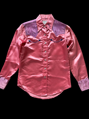 1960s Day-Glo Neon Barbie Pink Satin Pearl Snap Western Shirt