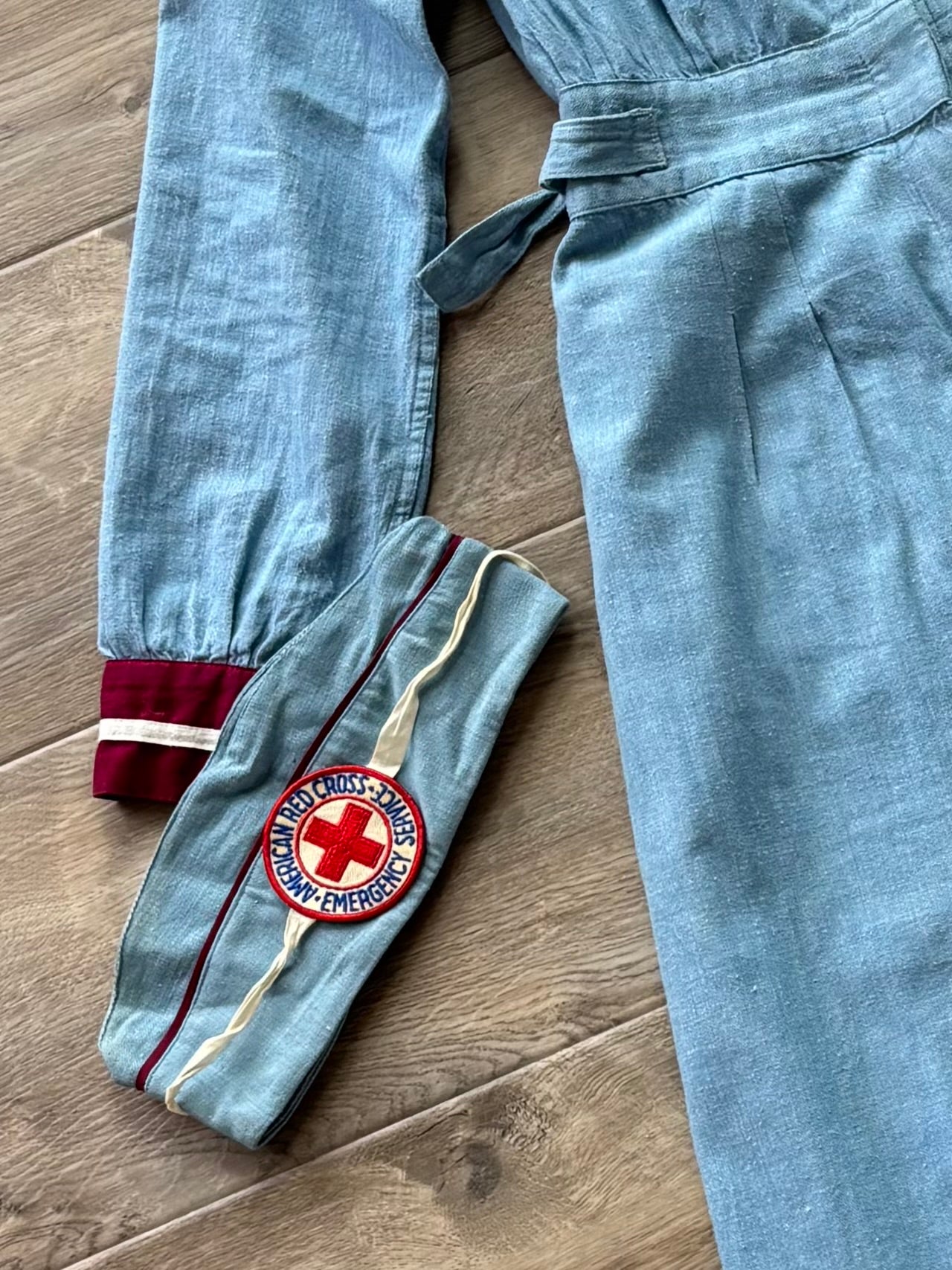Women's WW2 Era Chambray Denim Side Cinch American Red Cross Coveralls