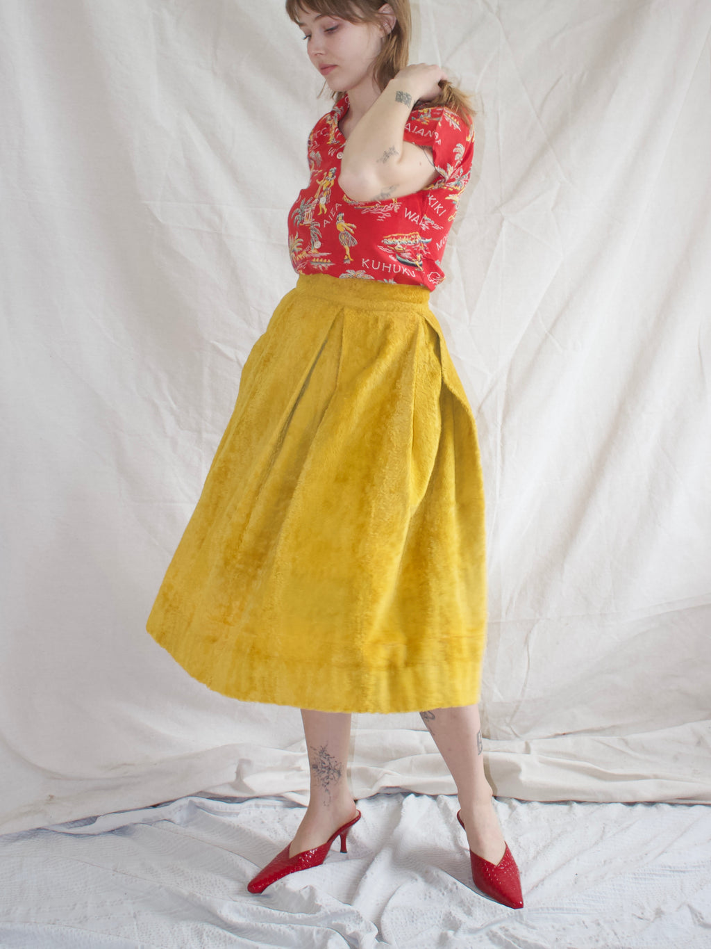 1940s Plush Fuzzy Marigold Side Zip Skirt