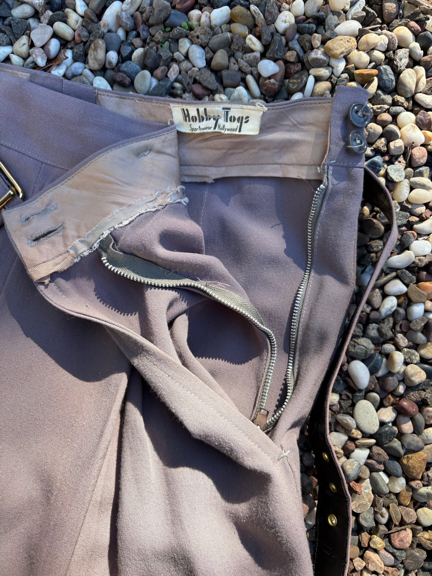 1940s Belted 'Hobby Togs' Side Button Gab Pants