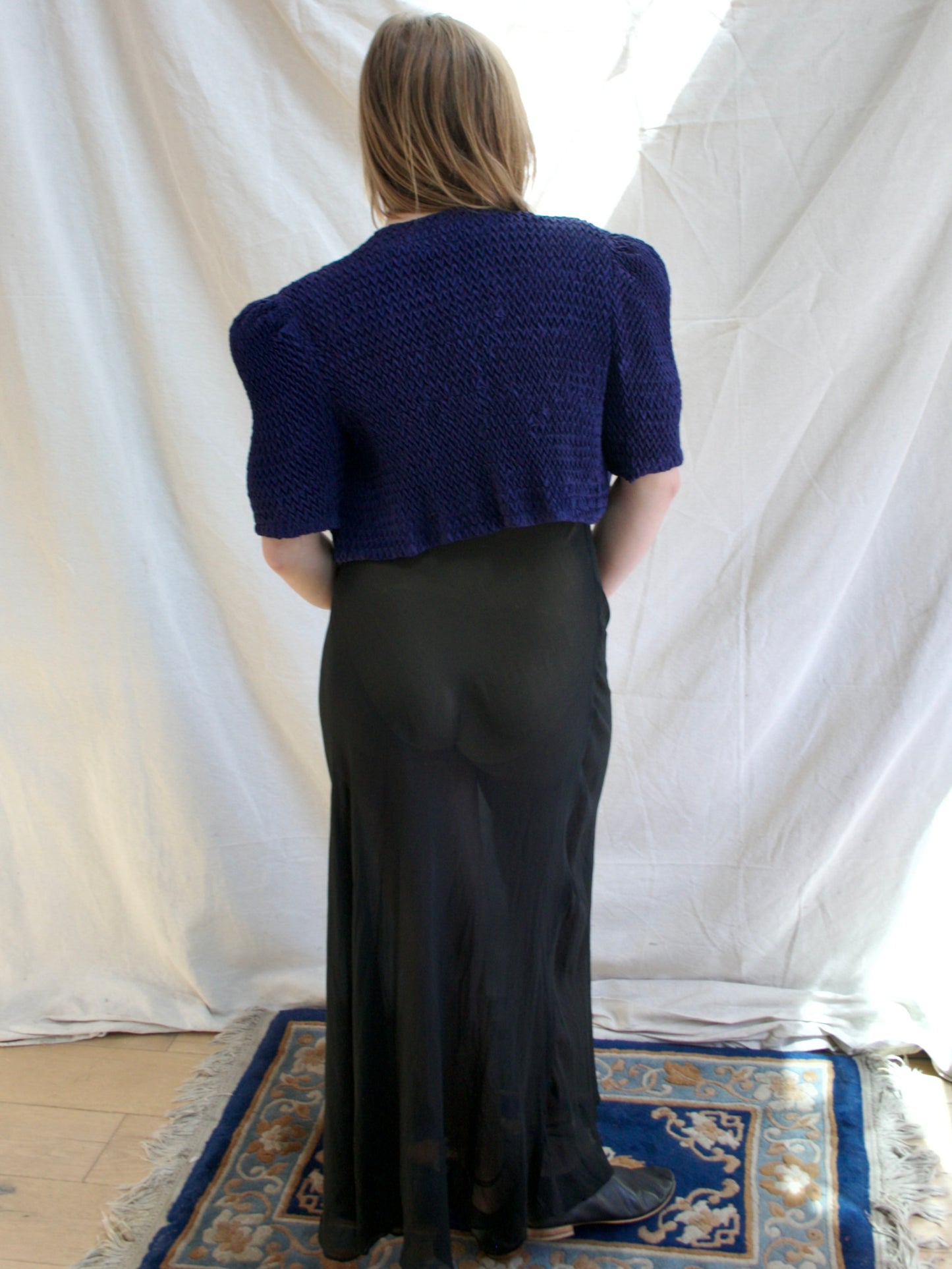 1930s Aubergine Quilted Puff Sleeve Bolero