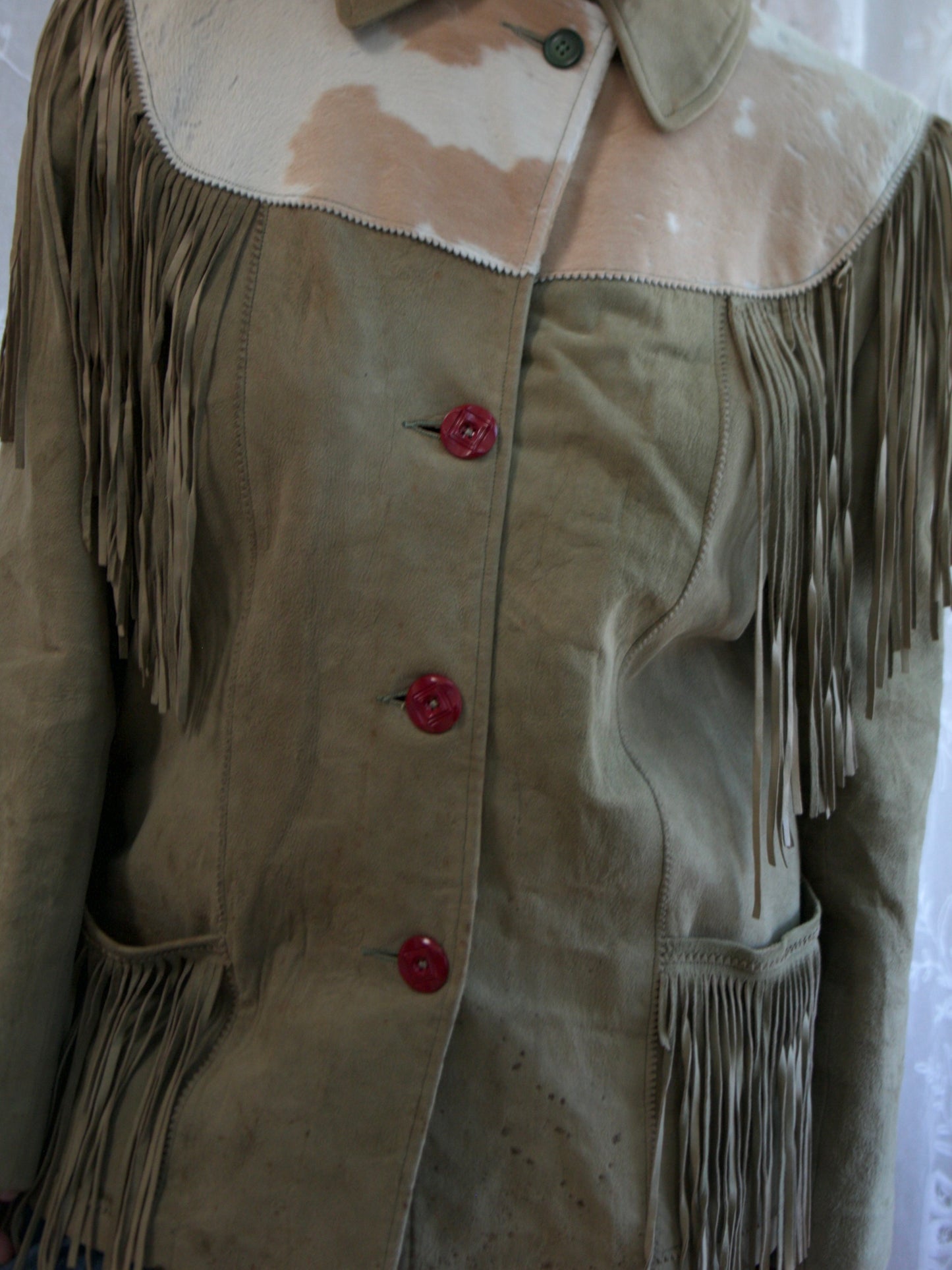1950s Pony Hair Green Suede Fringe Western Jacket