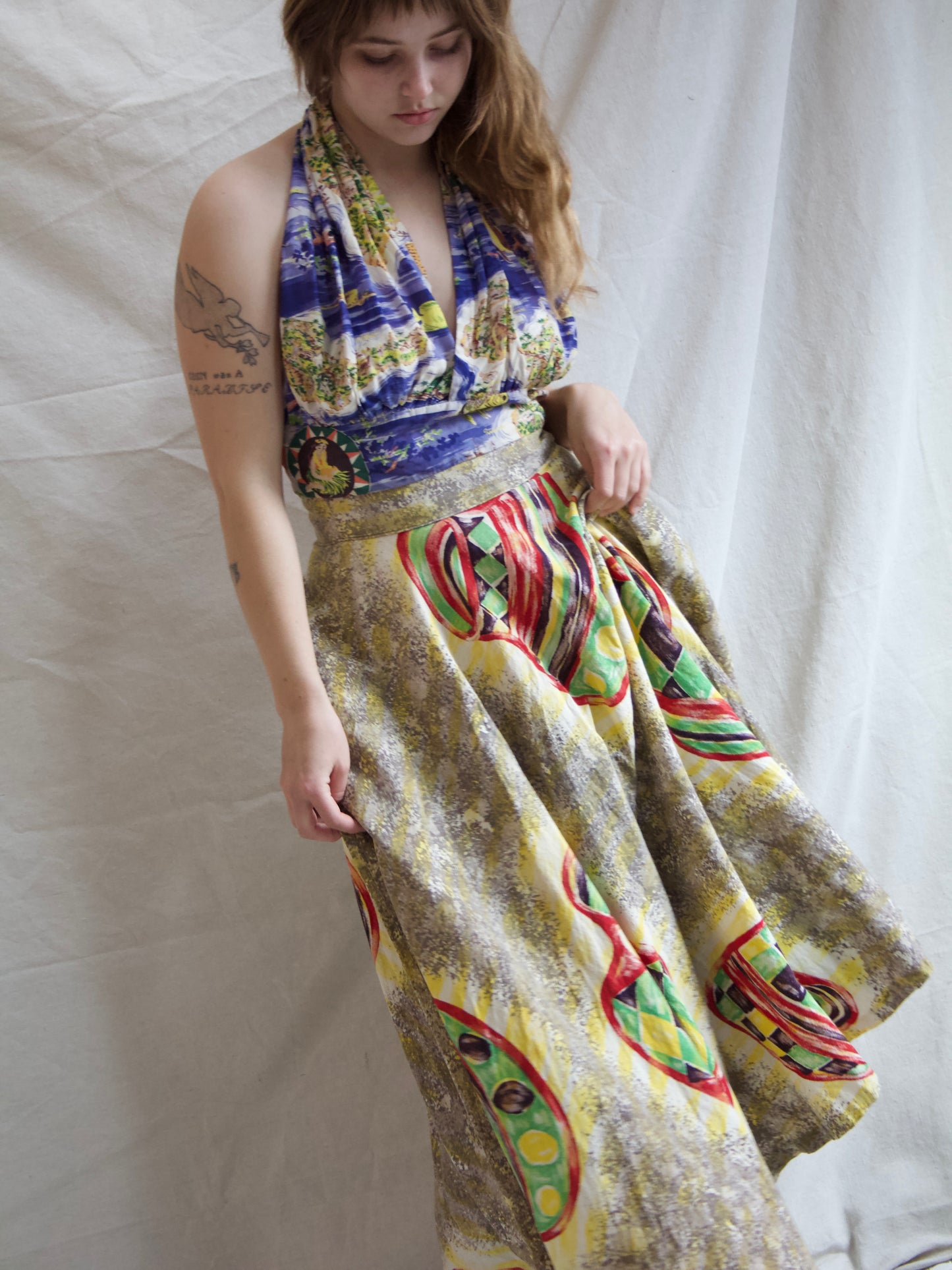 1950s Pottery Print Side Button Circle Skirt