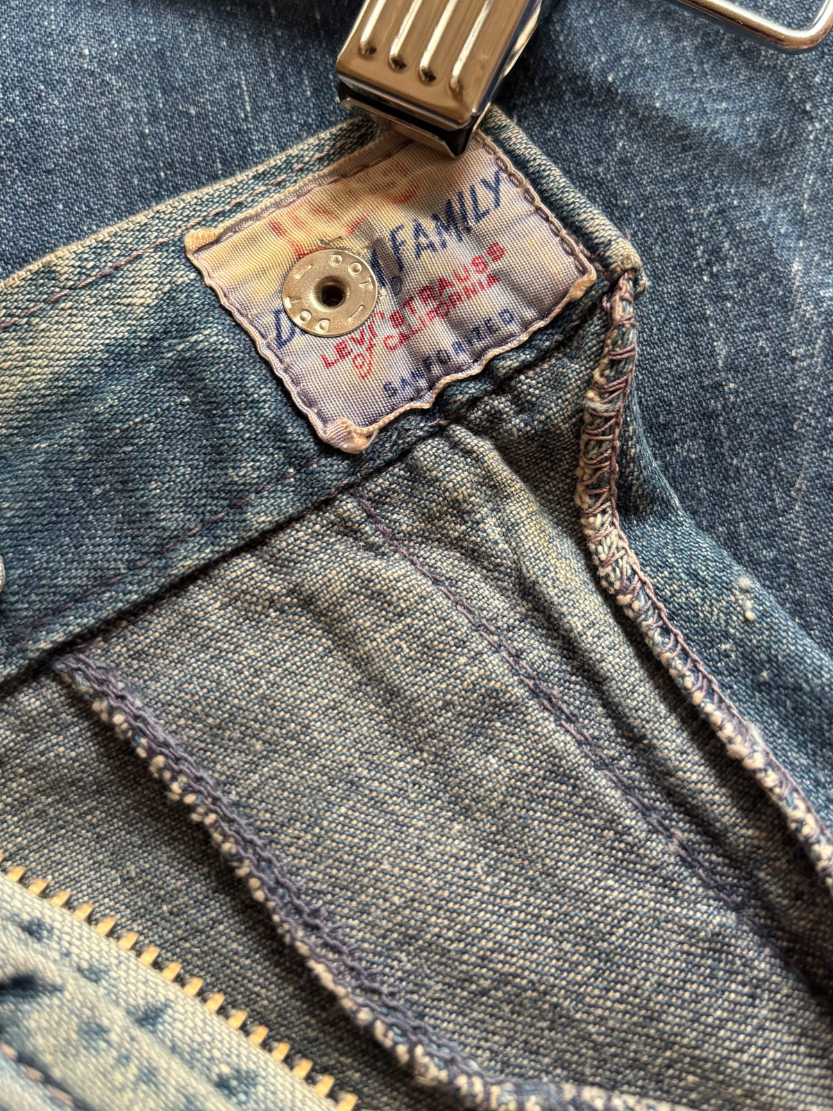 1950s Sun Faded Levis Western Pearl Snap Side Zip Denim
