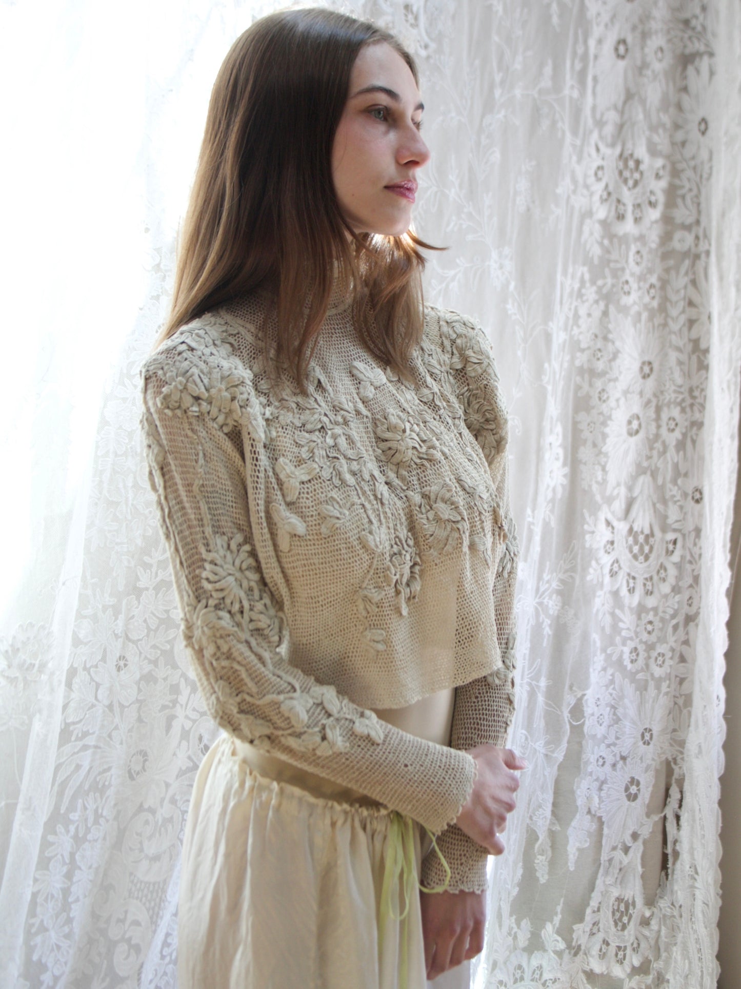 Antique Edwardian Irish Crochet Open Back Bodice