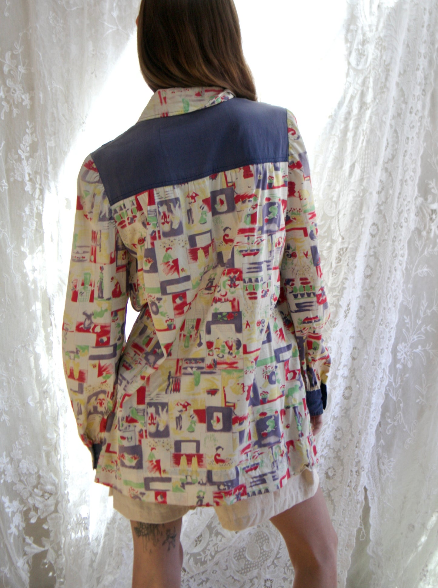 Special 1940s Nursey Rhyme Novelty Print Cotton Smock