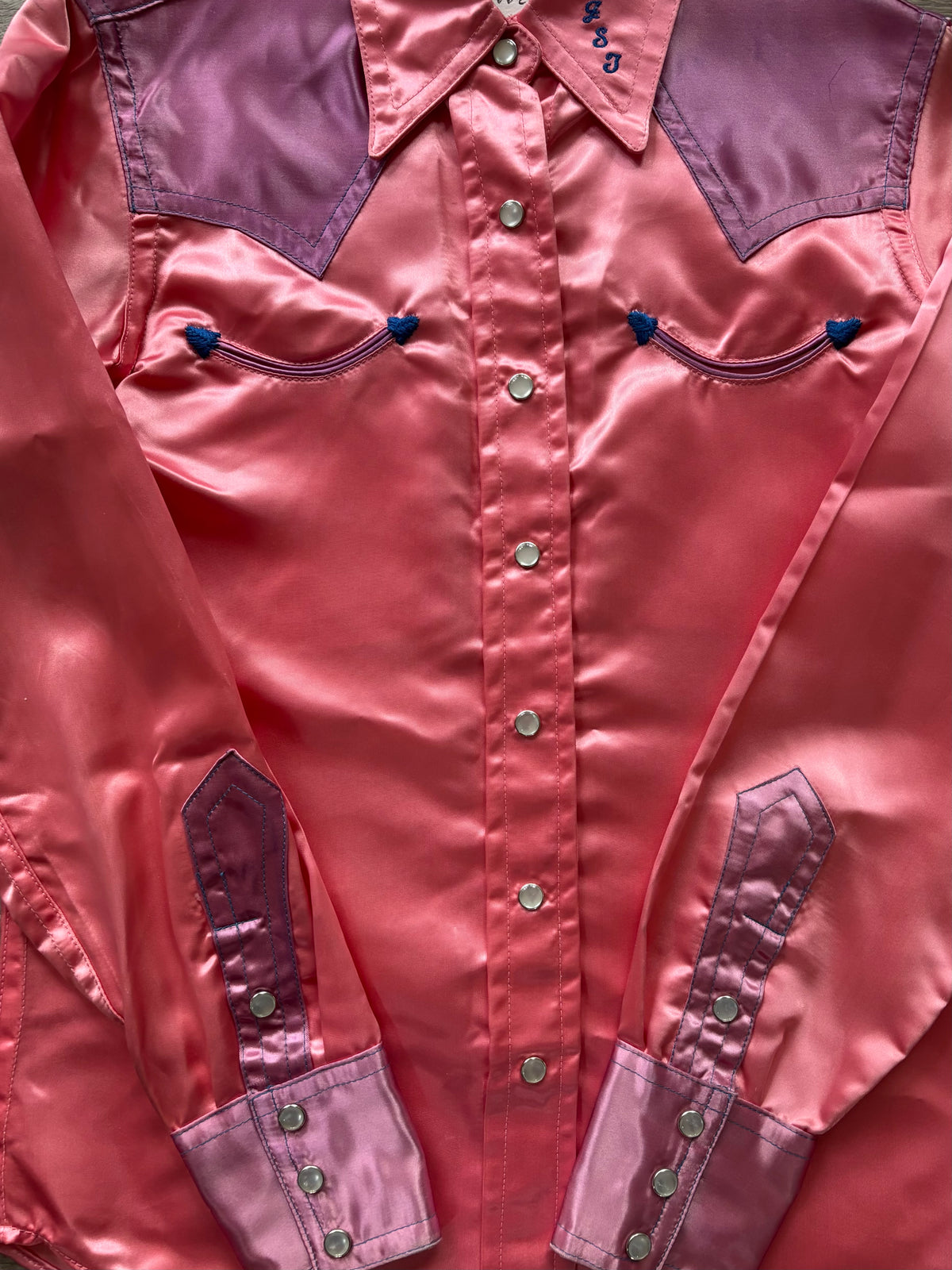 1960s Day-Glo Neon Barbie Pink Satin Pearl Snap Western Shirt