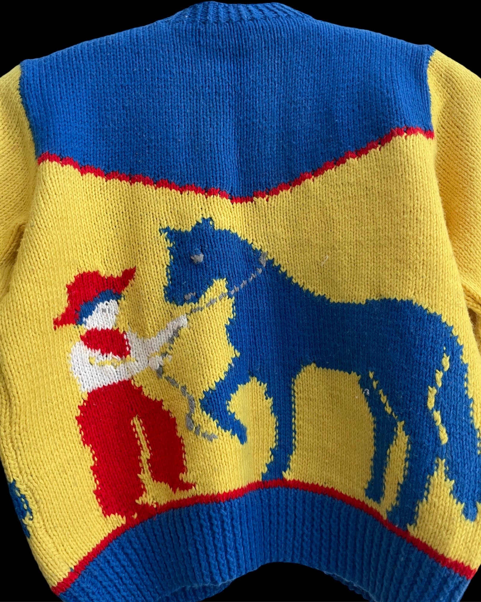 1950s Lasso'em Cowboy & Horse Primary Colored Knit Western Cardigan