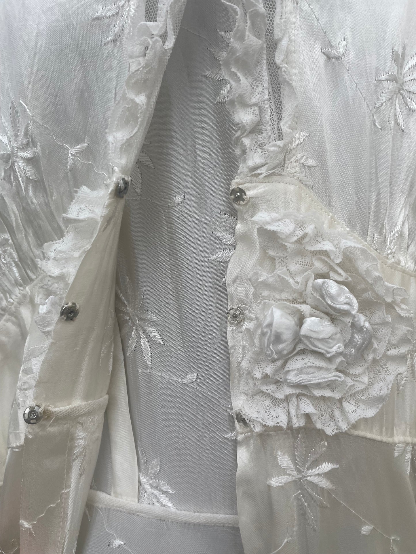 1940s Bridal Slipper Satin Bell Sleeve Embroidered Peignoir Dress