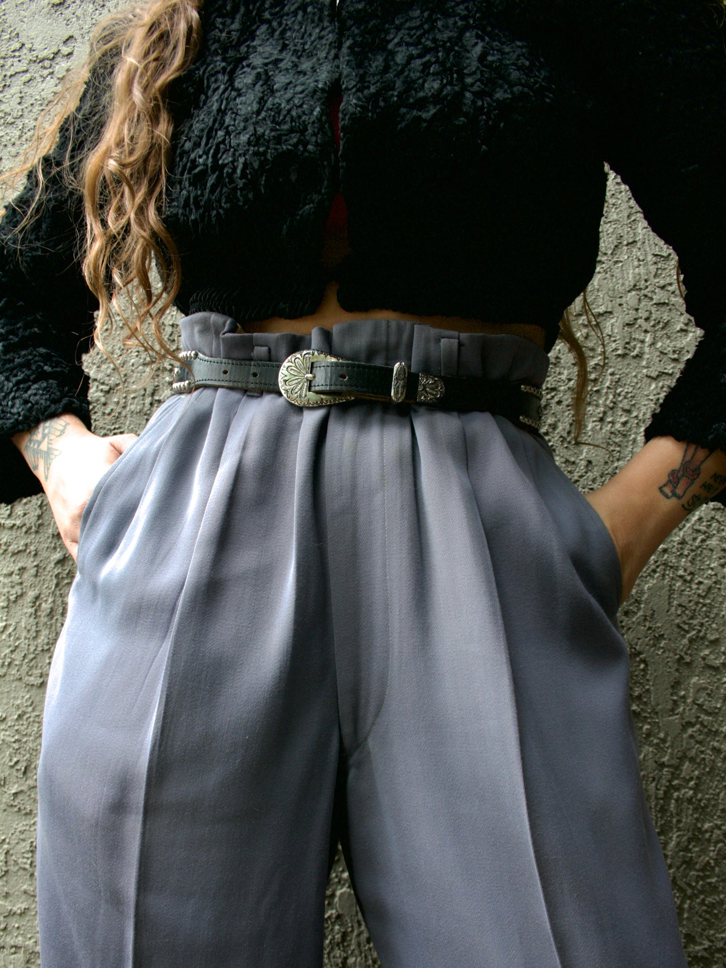 1950s Drop Loop Gabardine Pleat Front Pants