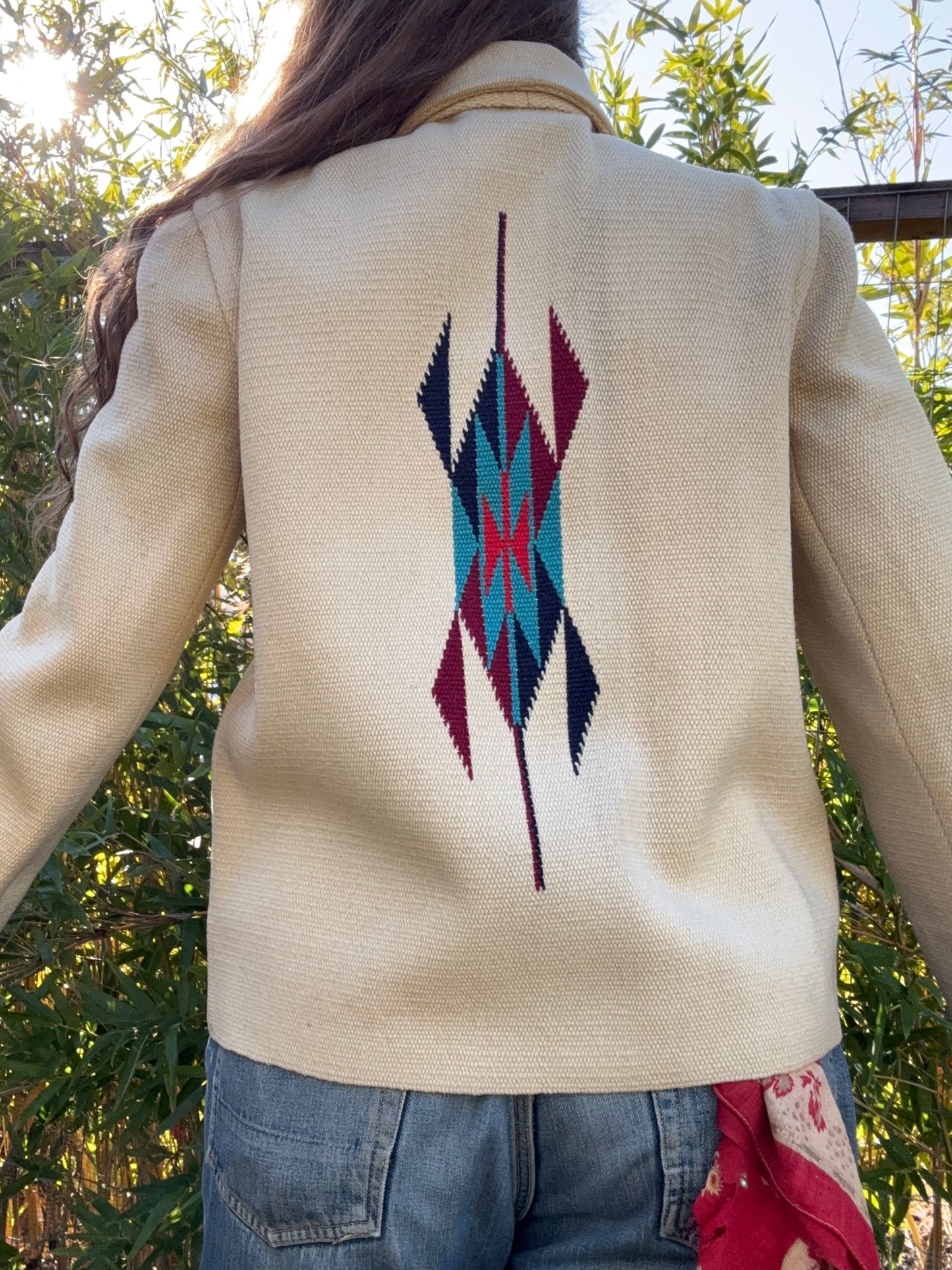 1940s Ganscraft Hand Woven Cream Chimayo Blanket Coat