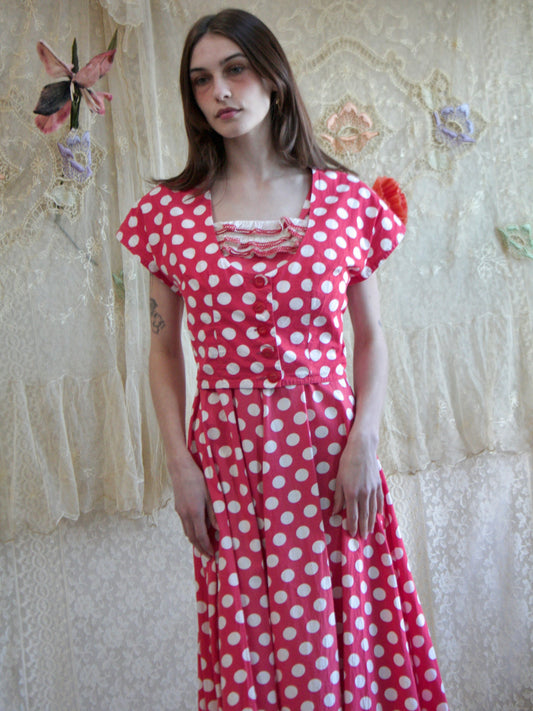 1950s Two PC Polka Dot Cotton Dress Set