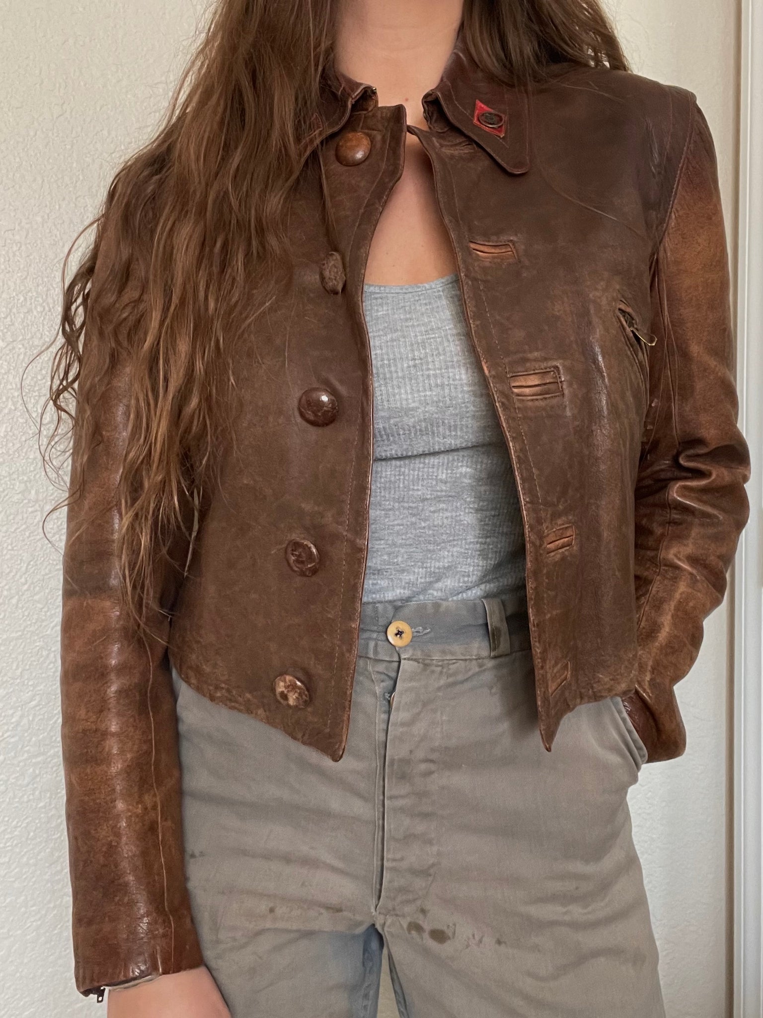 Rare 1940s Spanish Leather Side-Cinch Motorcyclist Jacket