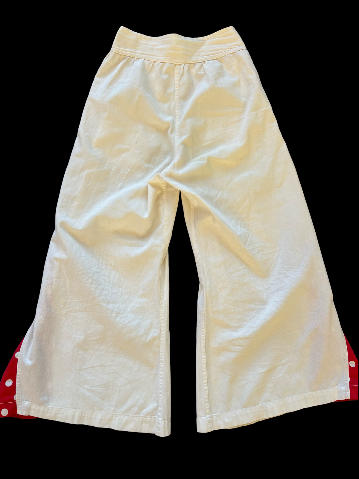1930s Linen Fall Front Polka Dot Trim Beach Pajama Pants