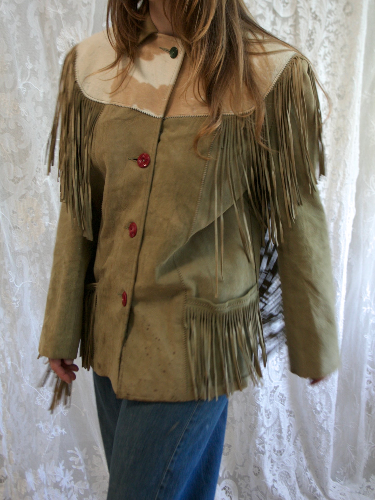 1950s Pony Hair Green Suede Fringe Western Jacket