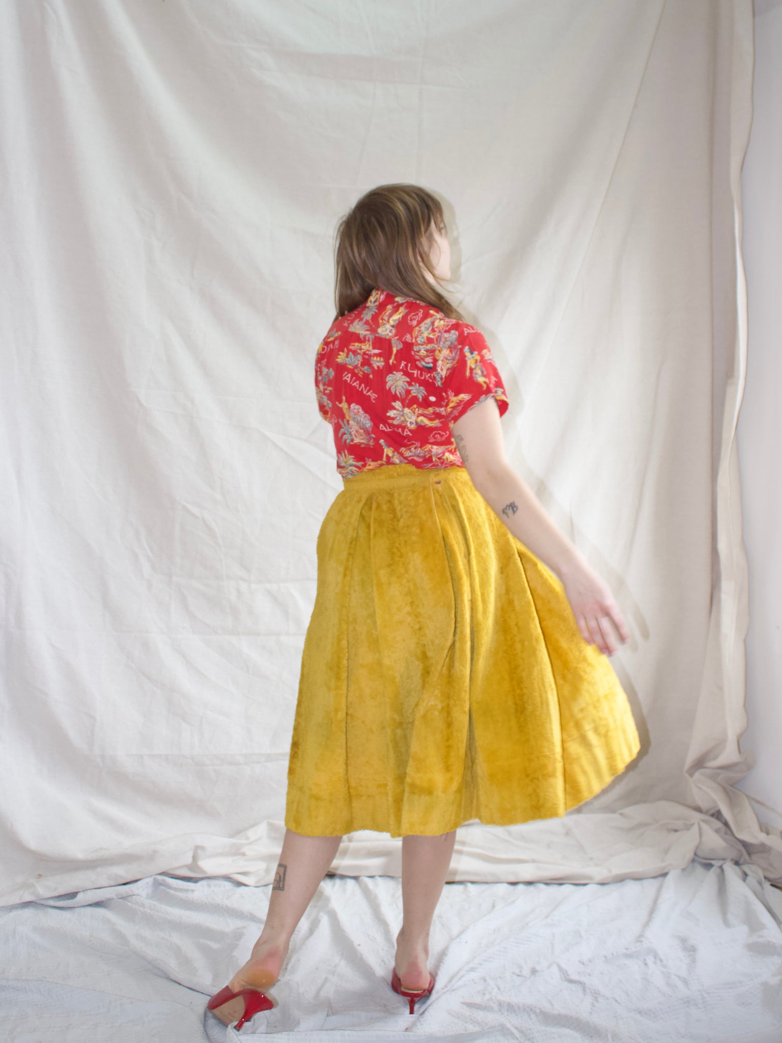 1940s Plush Fuzzy Marigold Side Zip Skirt