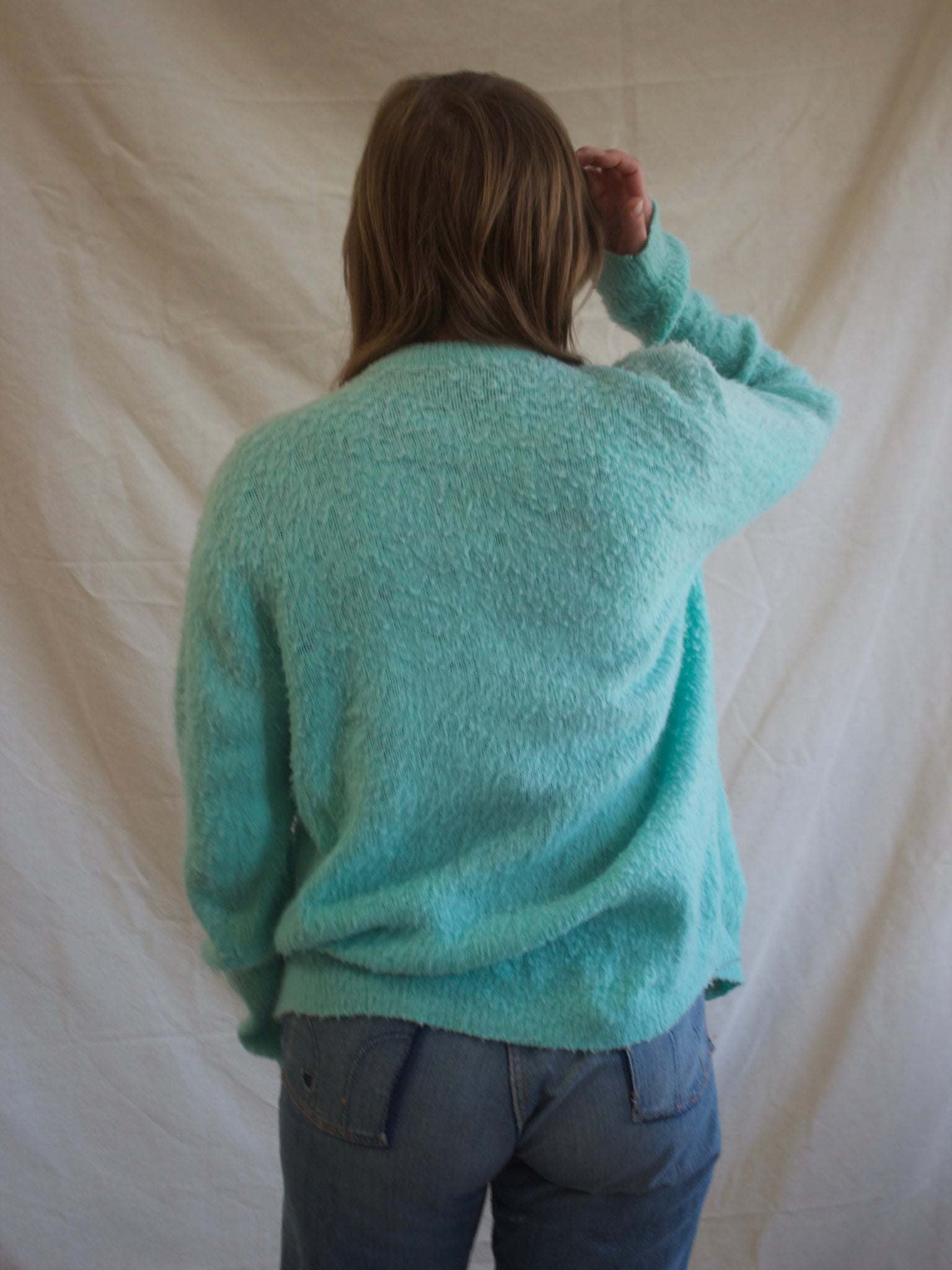 1950s Orlon Fuax Mohai Fuzzy MInt Knit Cardigan