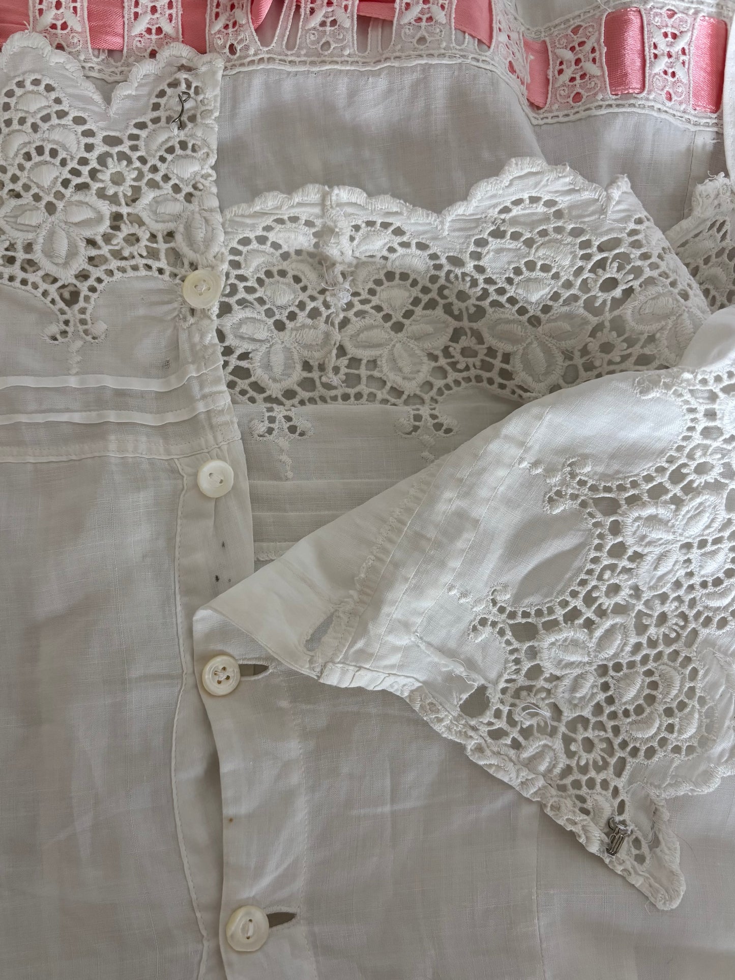 Antique Edwardian Rare Nursing Maternity Broderie Anglaise Cotton Princess Slip