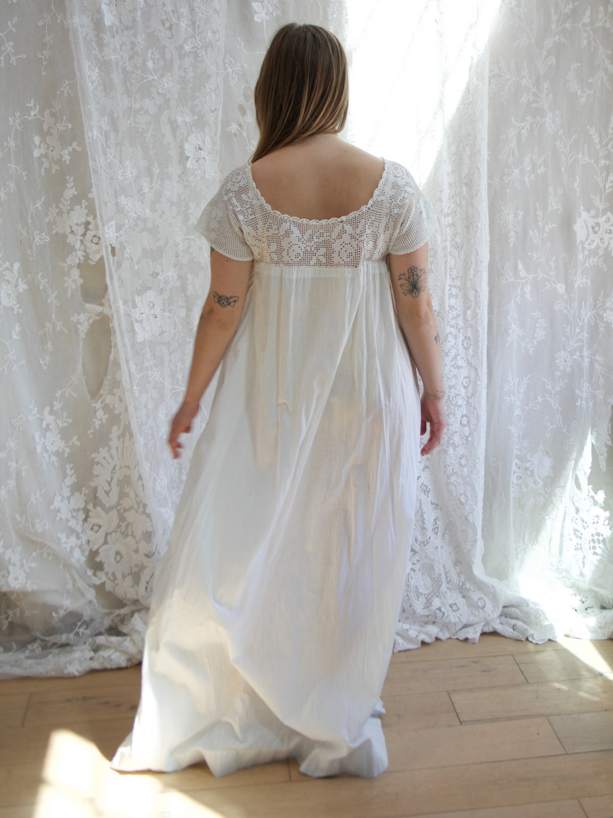 Antique Edwardian Cotton Crochet Yoke Chemise Dress
