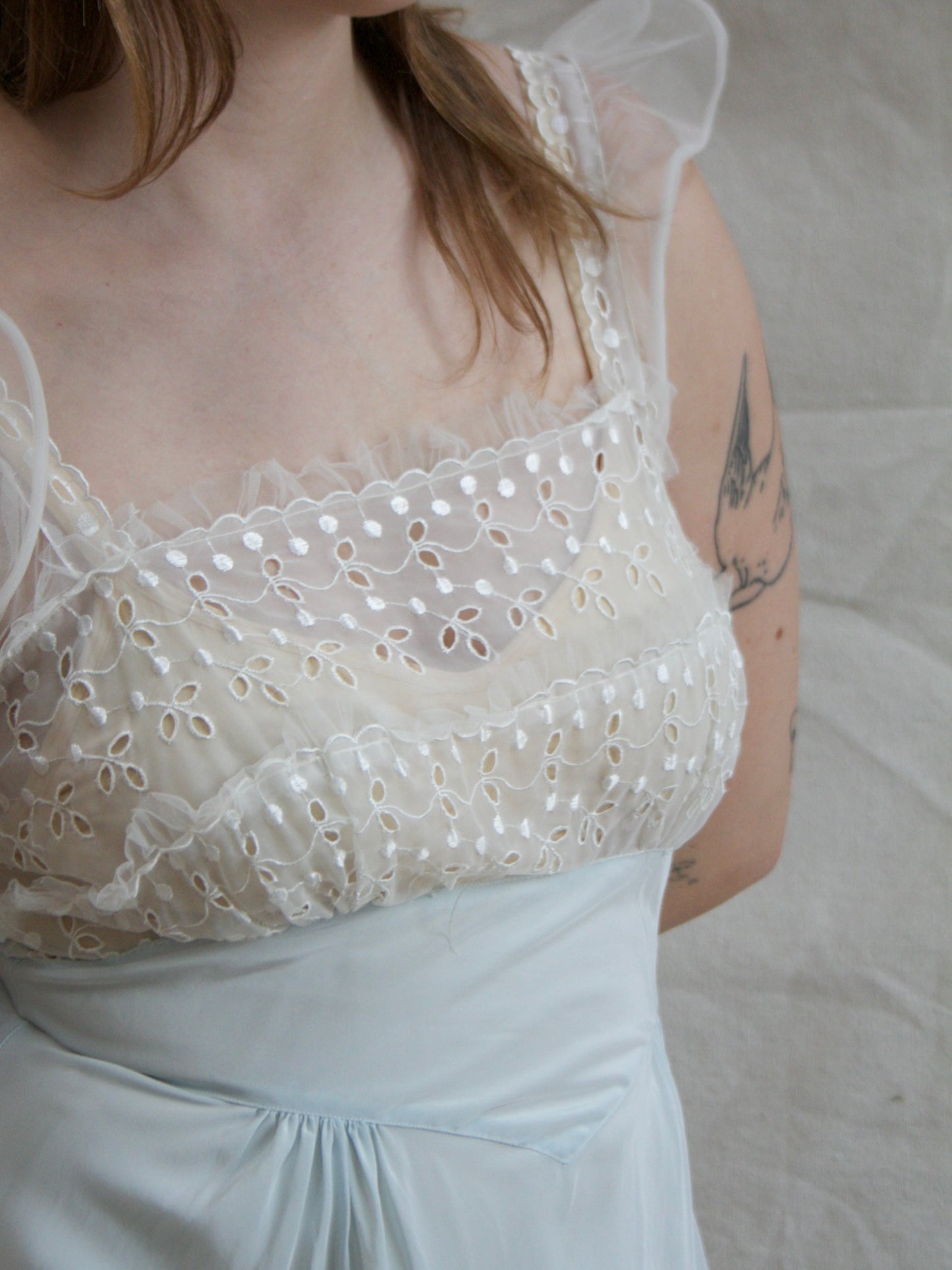 1940s Icy Rayon & Eyelet Organdy Bias Slip
