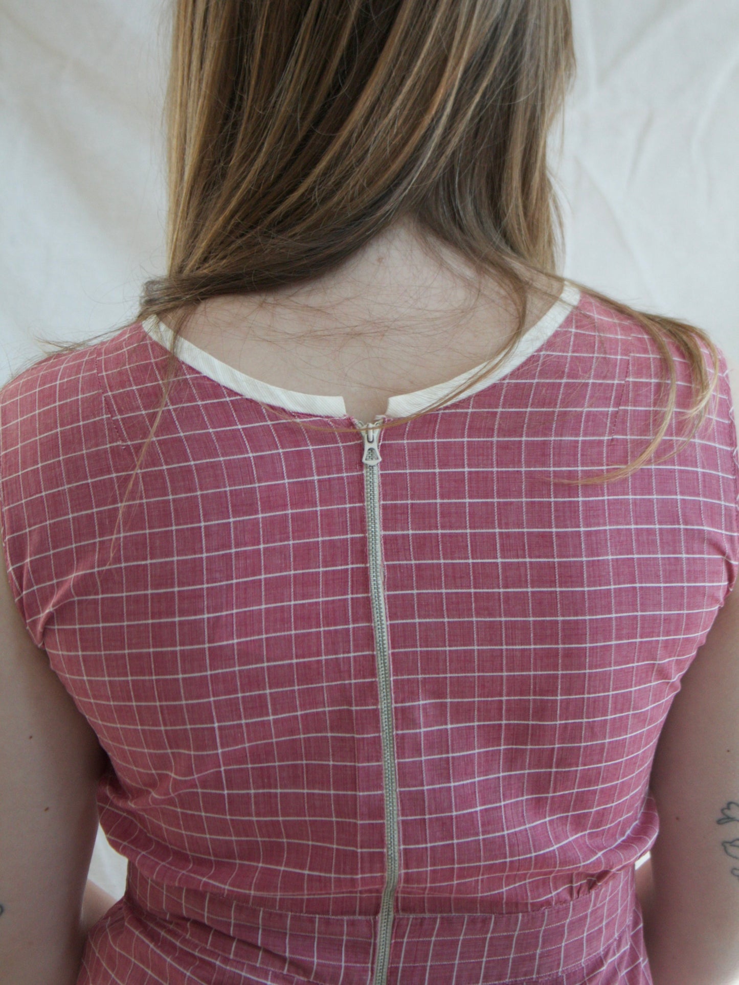 1930s/1940s Bell Back Zip Windowpane Pink Playsuit