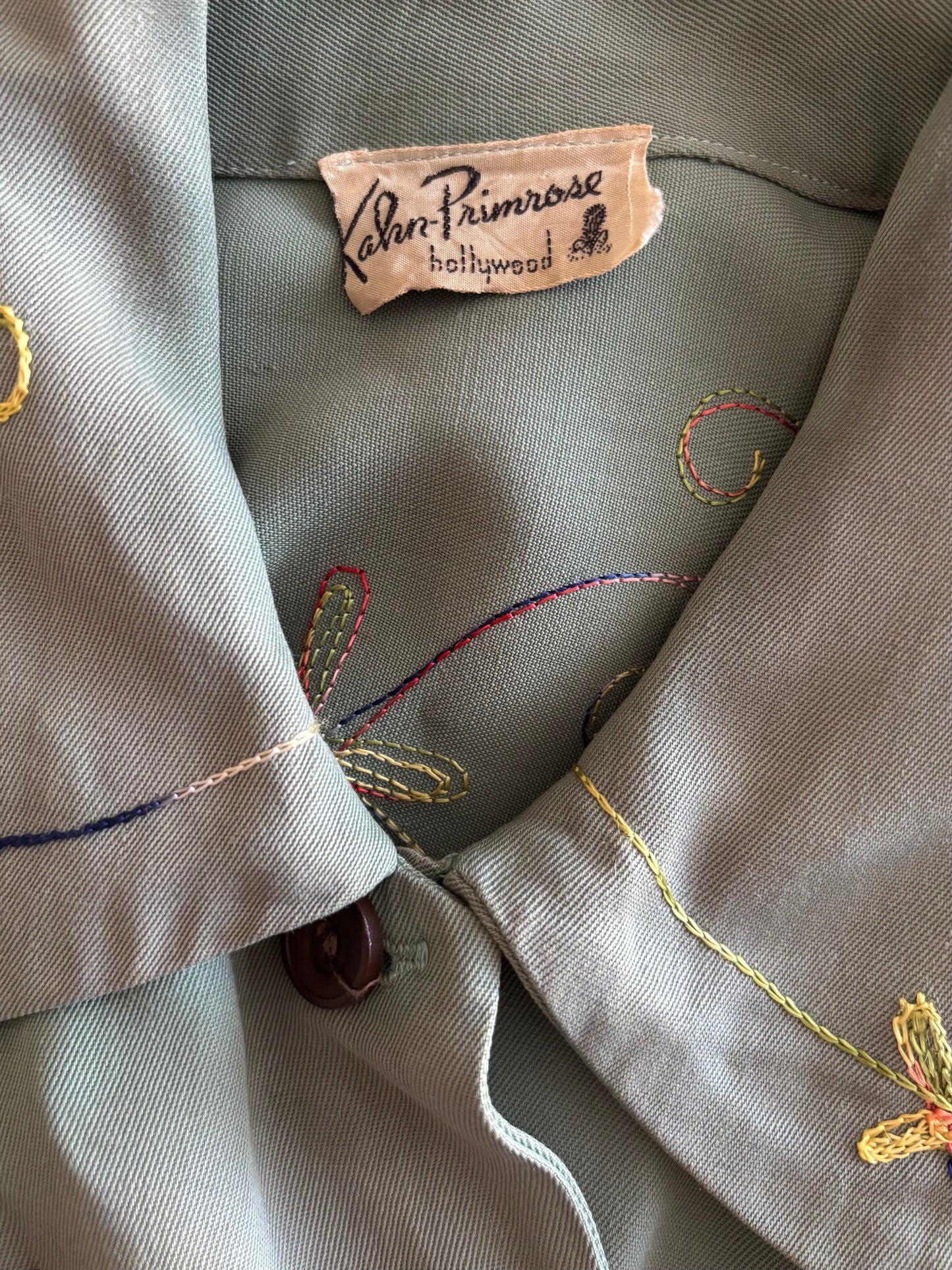1940s Faded Green Gabardine Western Chain-stitched 2 PC Sportswear Set