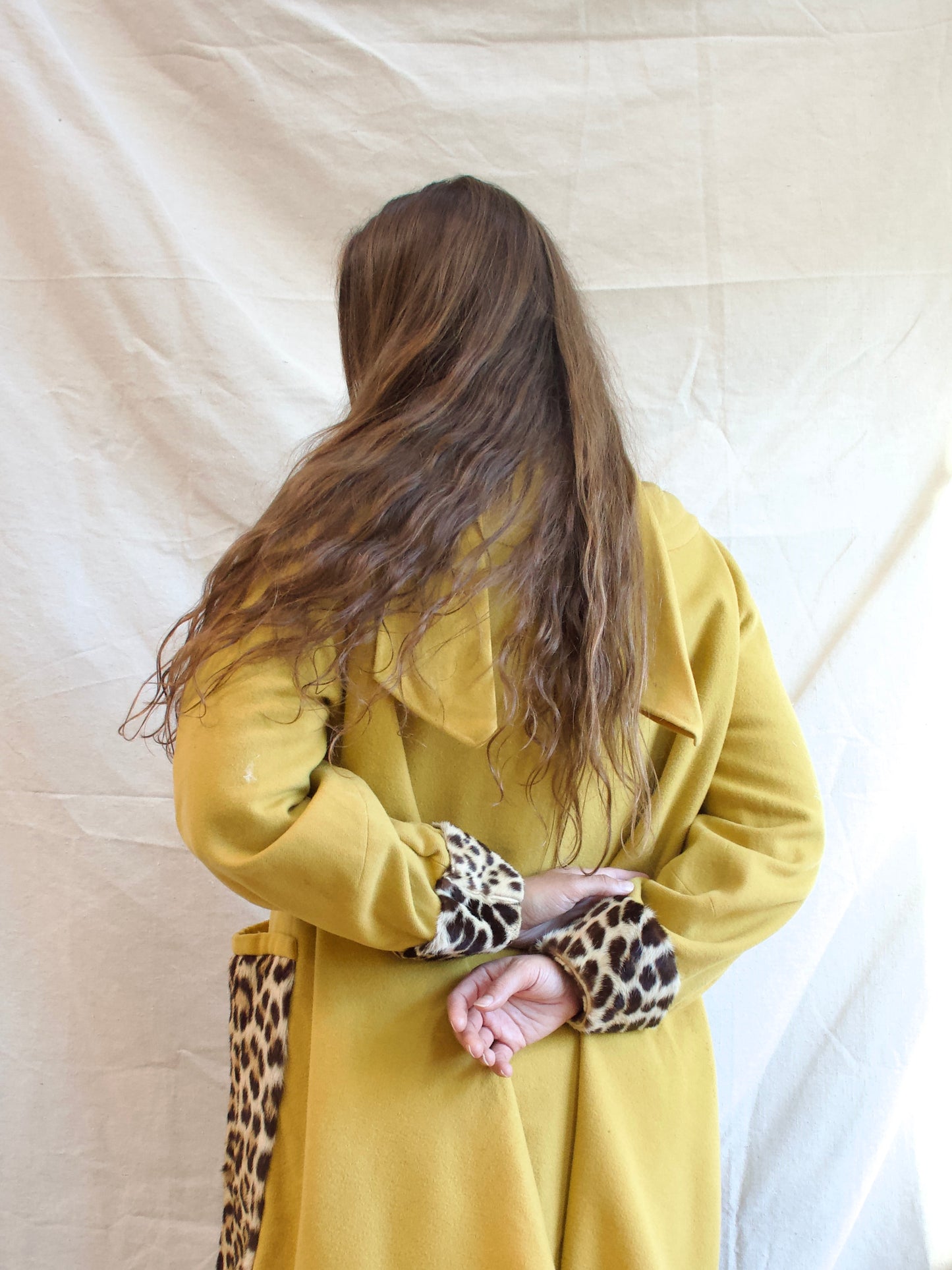 1940s Lemon Yellow Wool & Real Leopard Fur Swing Coat
