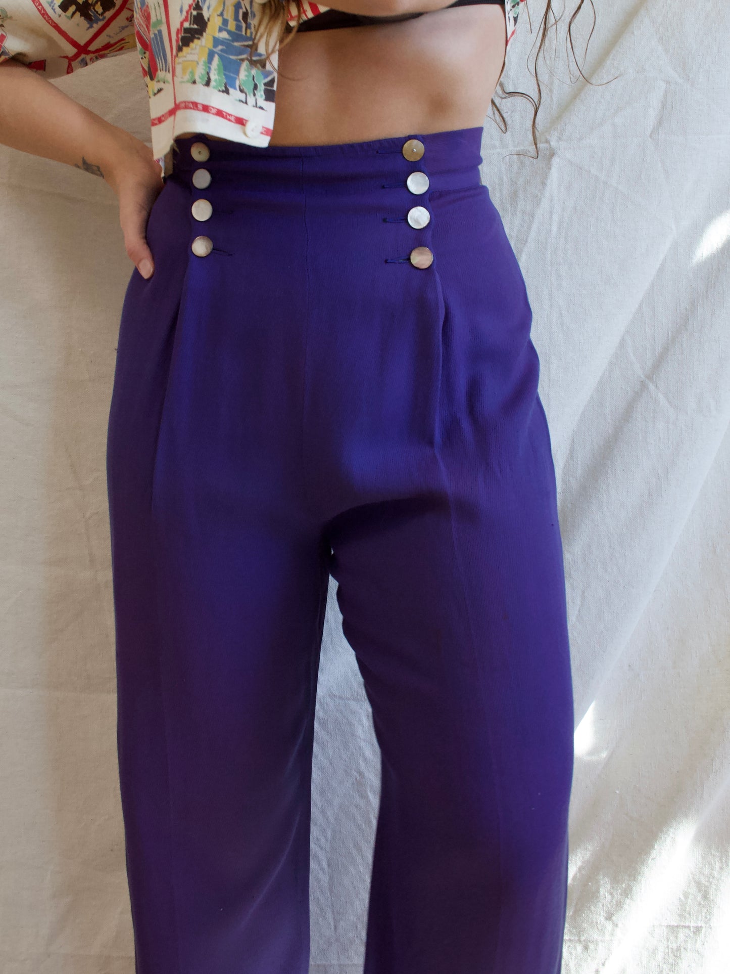 Special 1940s 'Cameron of California' Faded Cobalt Fall Front Pants