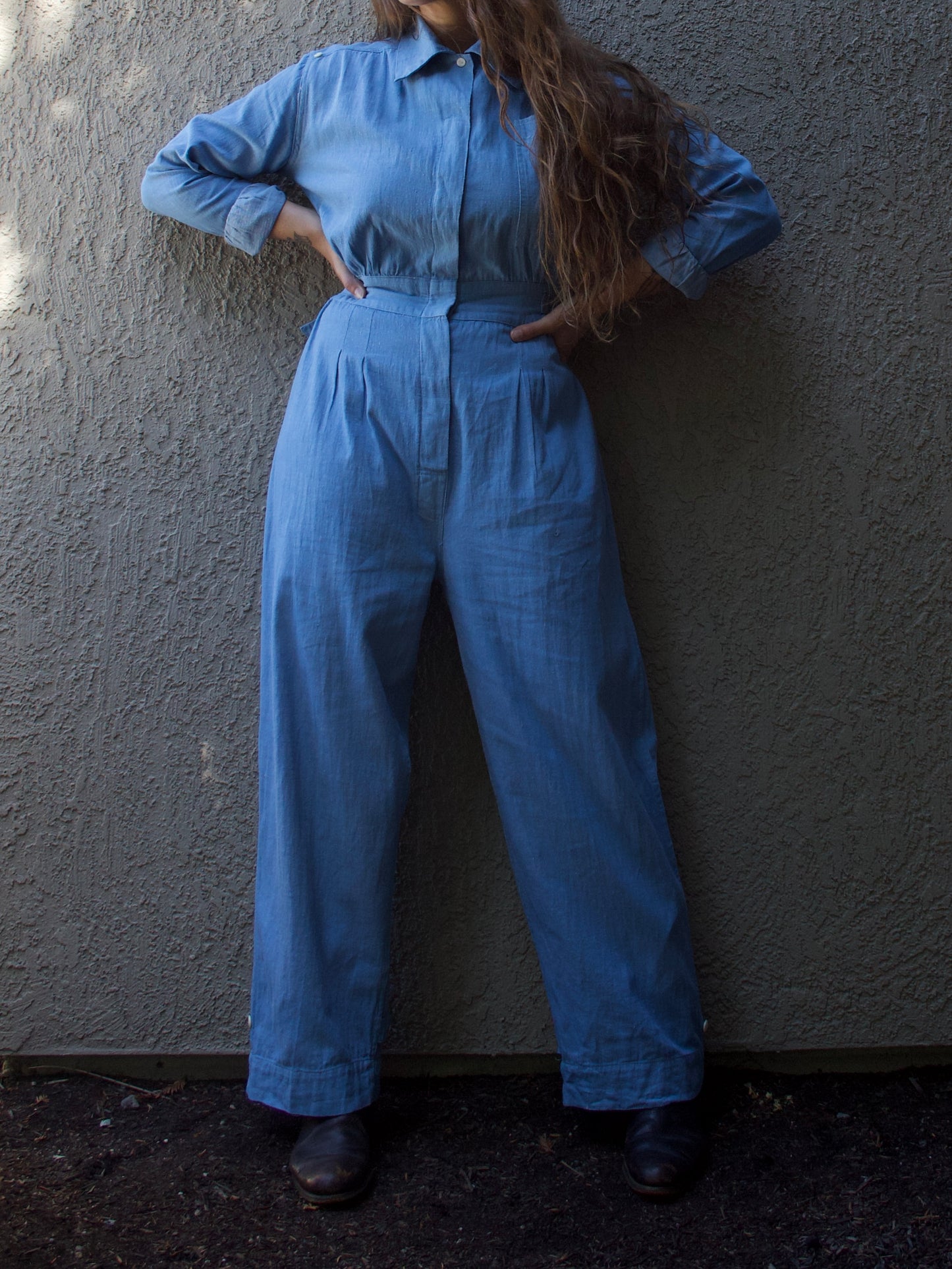 Women's WW2 Era Chambray Denim Side Cinch American Red Cross Coveralls