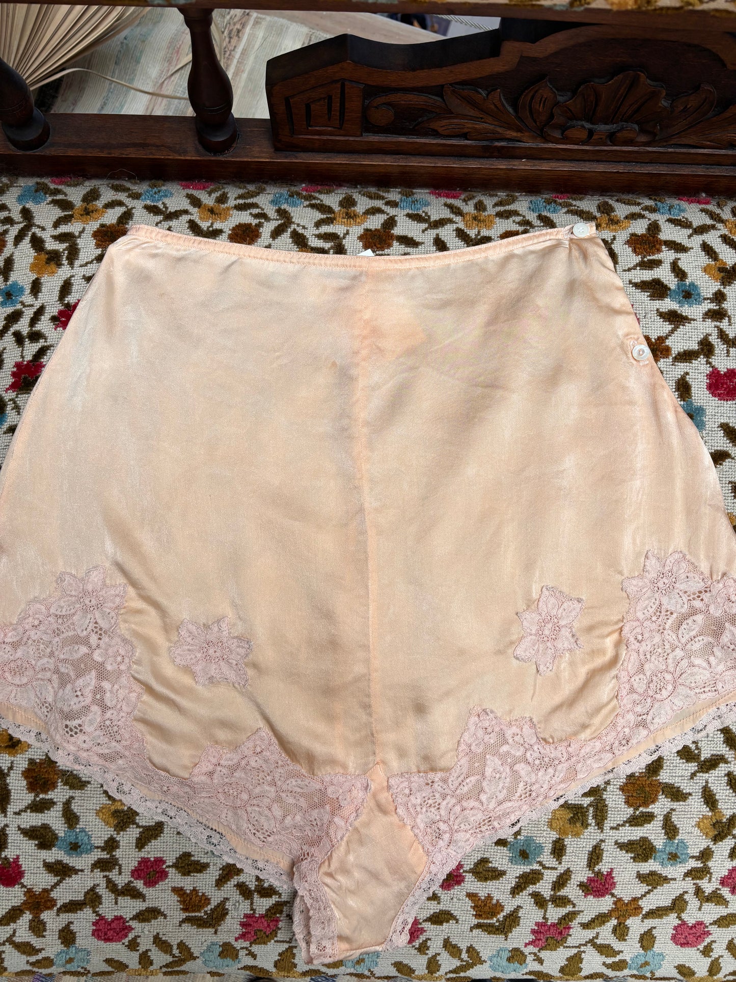 1930s Silk & Lace Side Button Tap Shorts