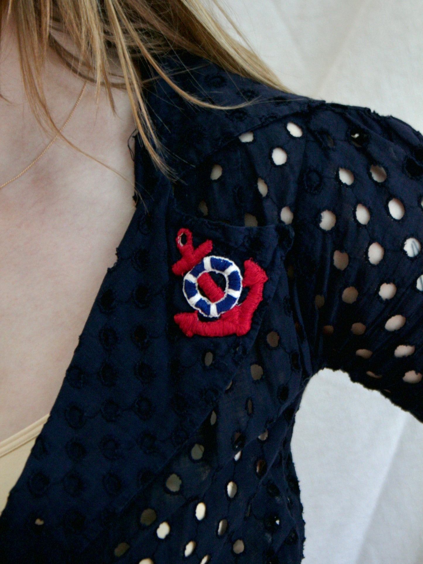 1930s Navy Blue Eyelet Nautical Blouse