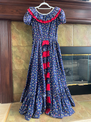1940s Square Dancing Novelty Print Cotton Puff Sleeve Prairie Dress