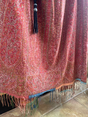 19th Century Paisley Wool Shawl Remade Tassle Cloak
