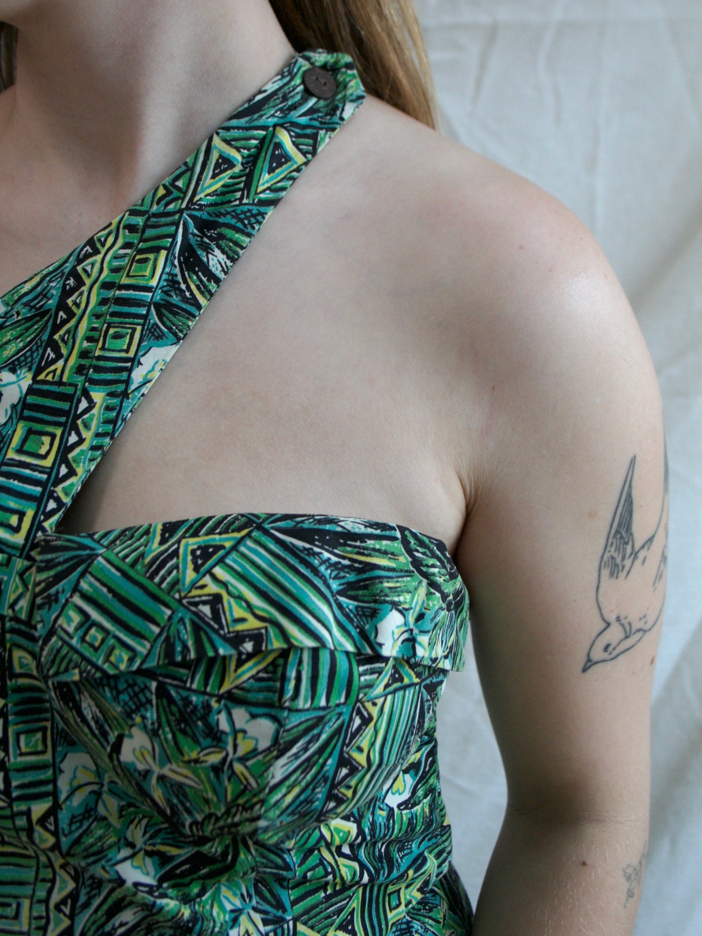 1950s Hawaiian One Shoulder Cotton Dress