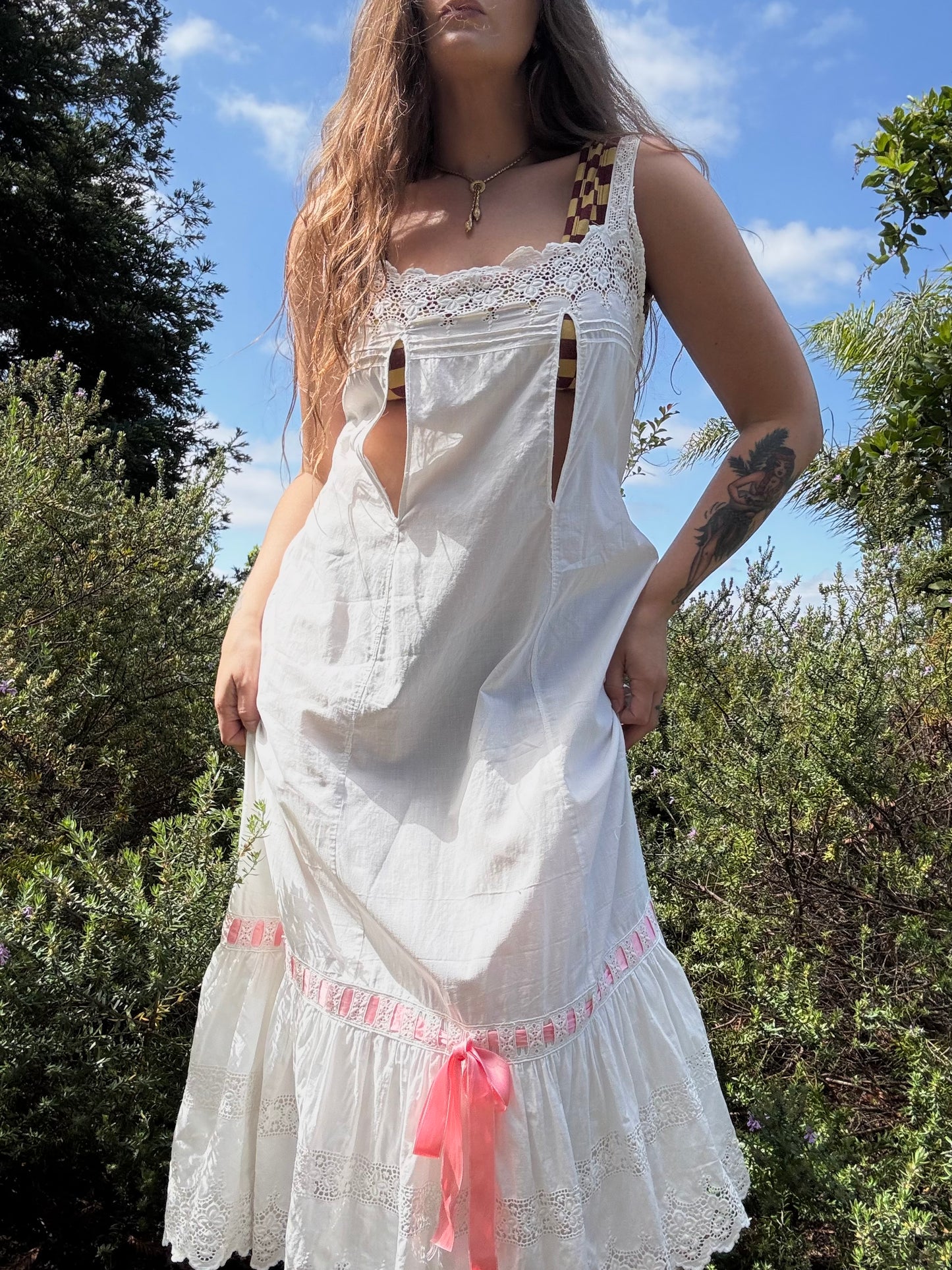 Antique Edwardian Rare Nursing Maternity Broderie Anglaise Cotton Princess Slip
