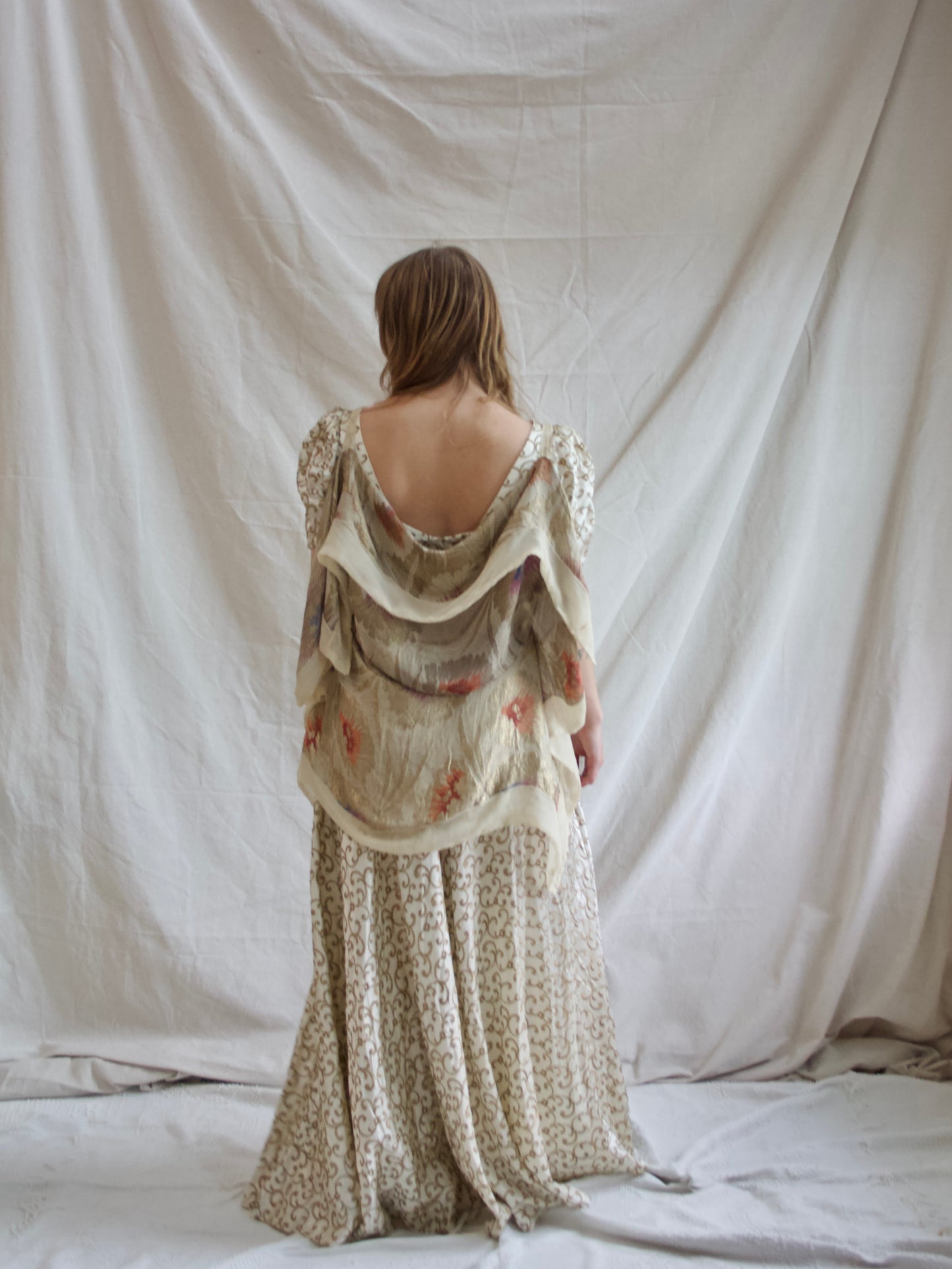 1930s Floral Lamé Chiffon Shawl W* Shoulder Straps