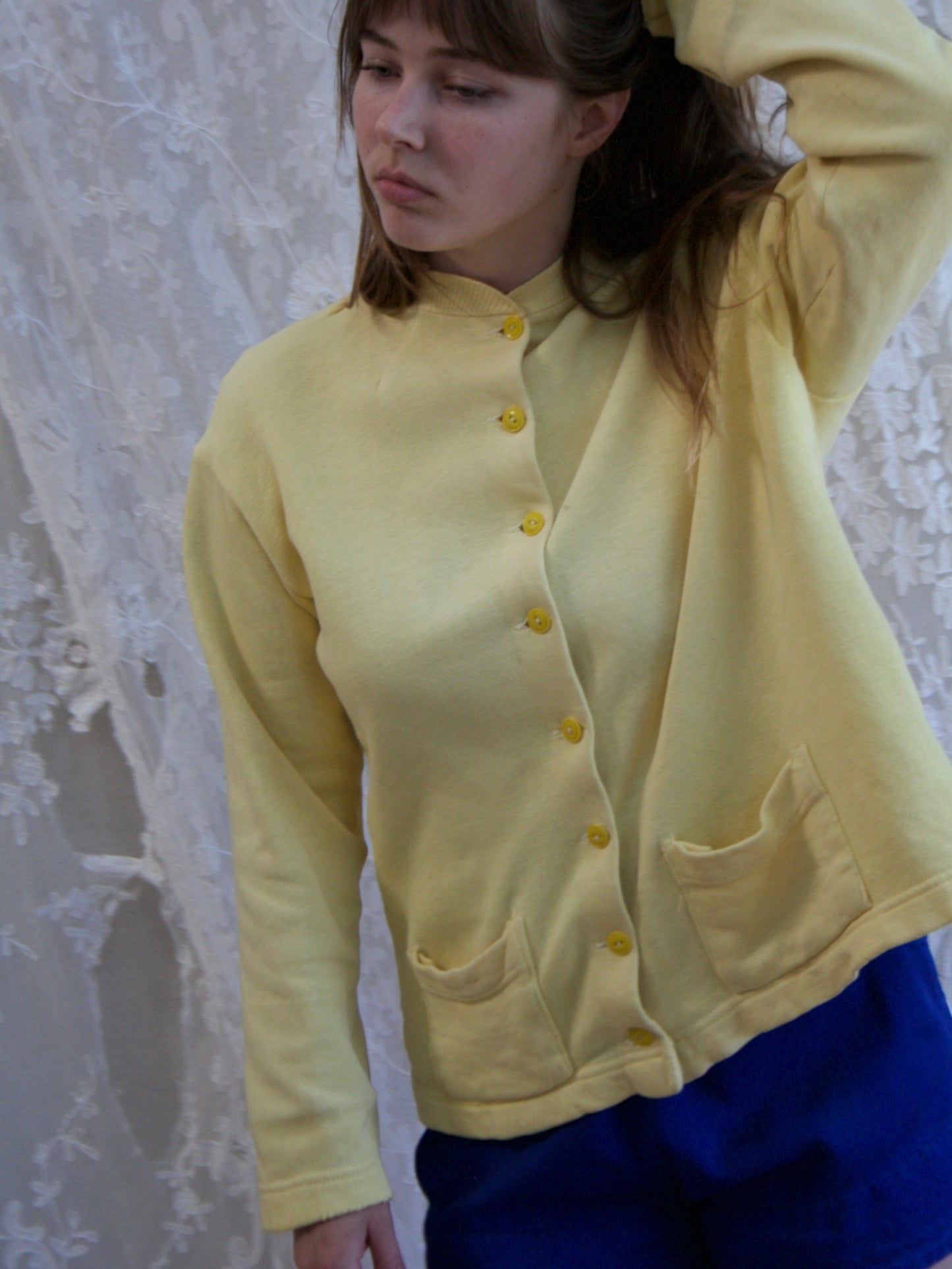 1940s Button Front Cotton Sweatshirt Cardigan