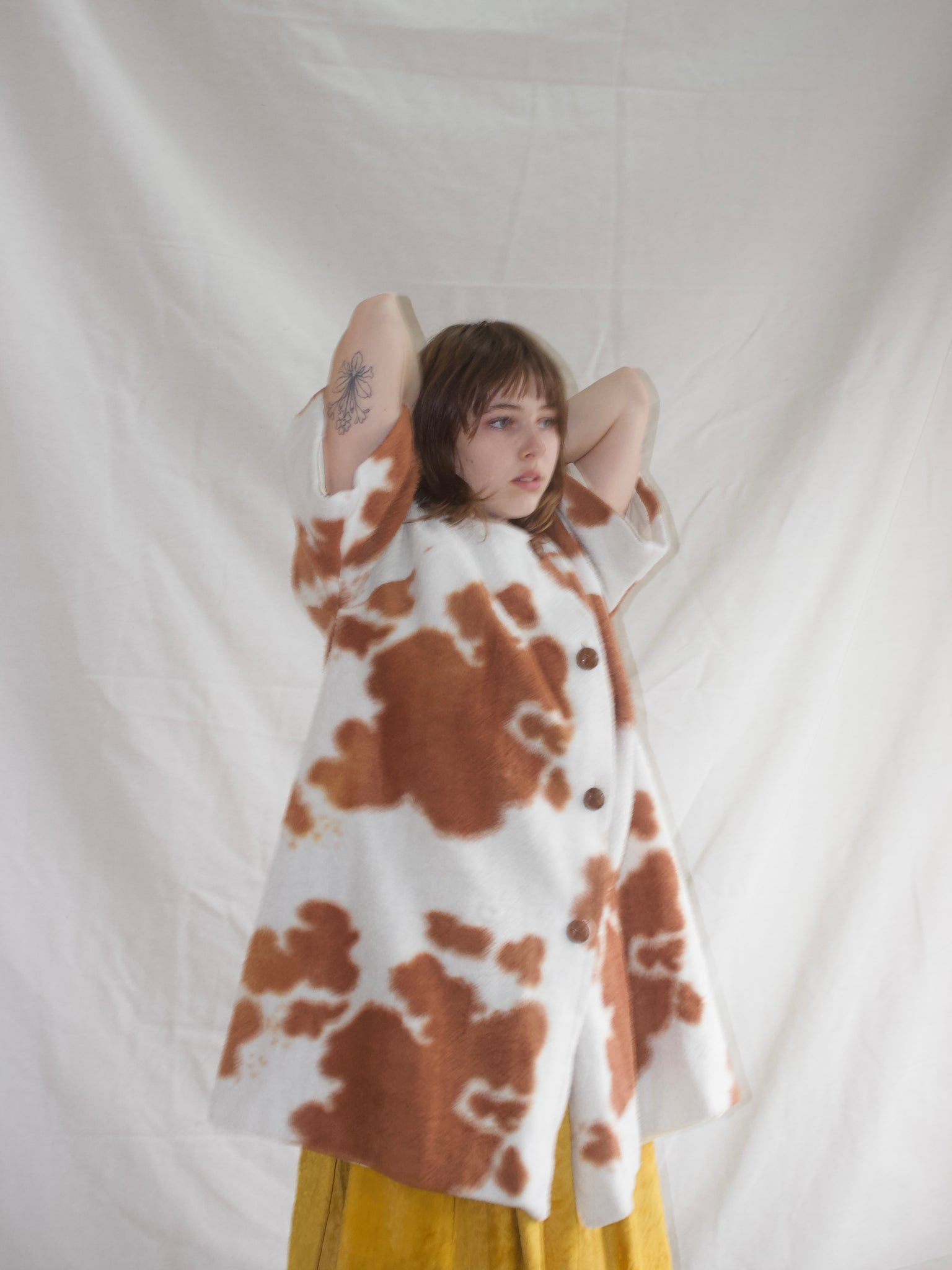 1950s Plush Cow Print Bell Sleeve Tunic Jacket