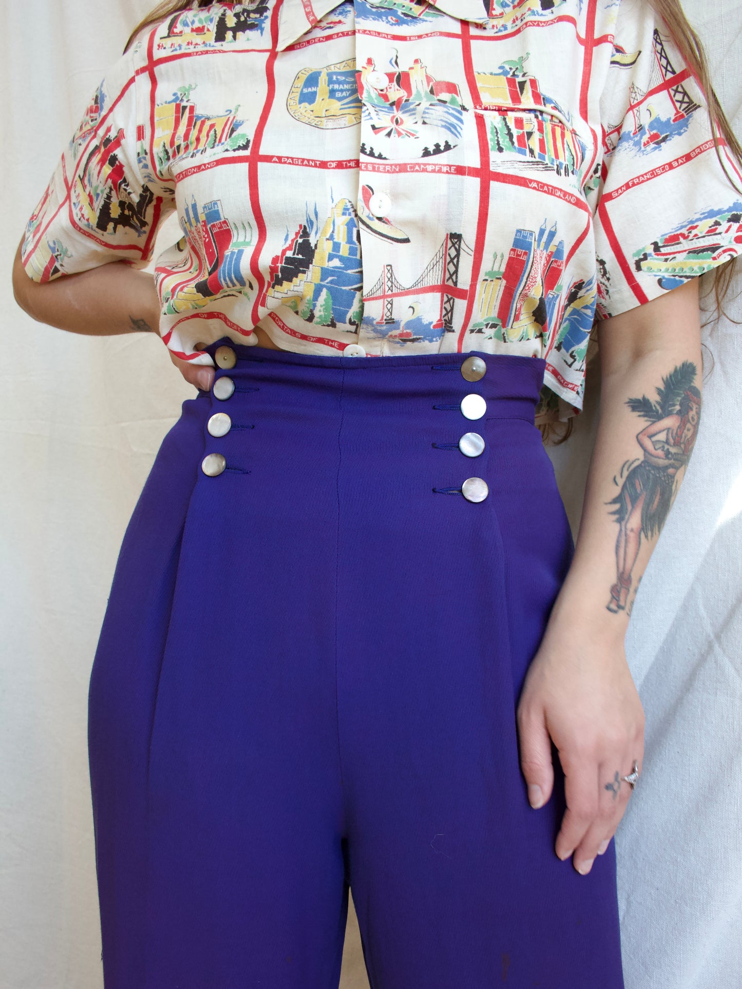 Special 1940s 'Cameron of California' Faded Cobalt Fall Front Pants