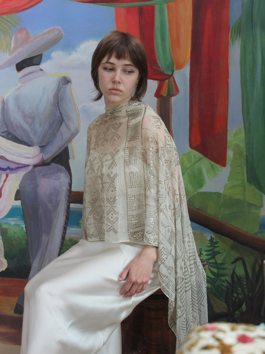 Antique 1920s Cream Assuit Hammered Metal Shawl