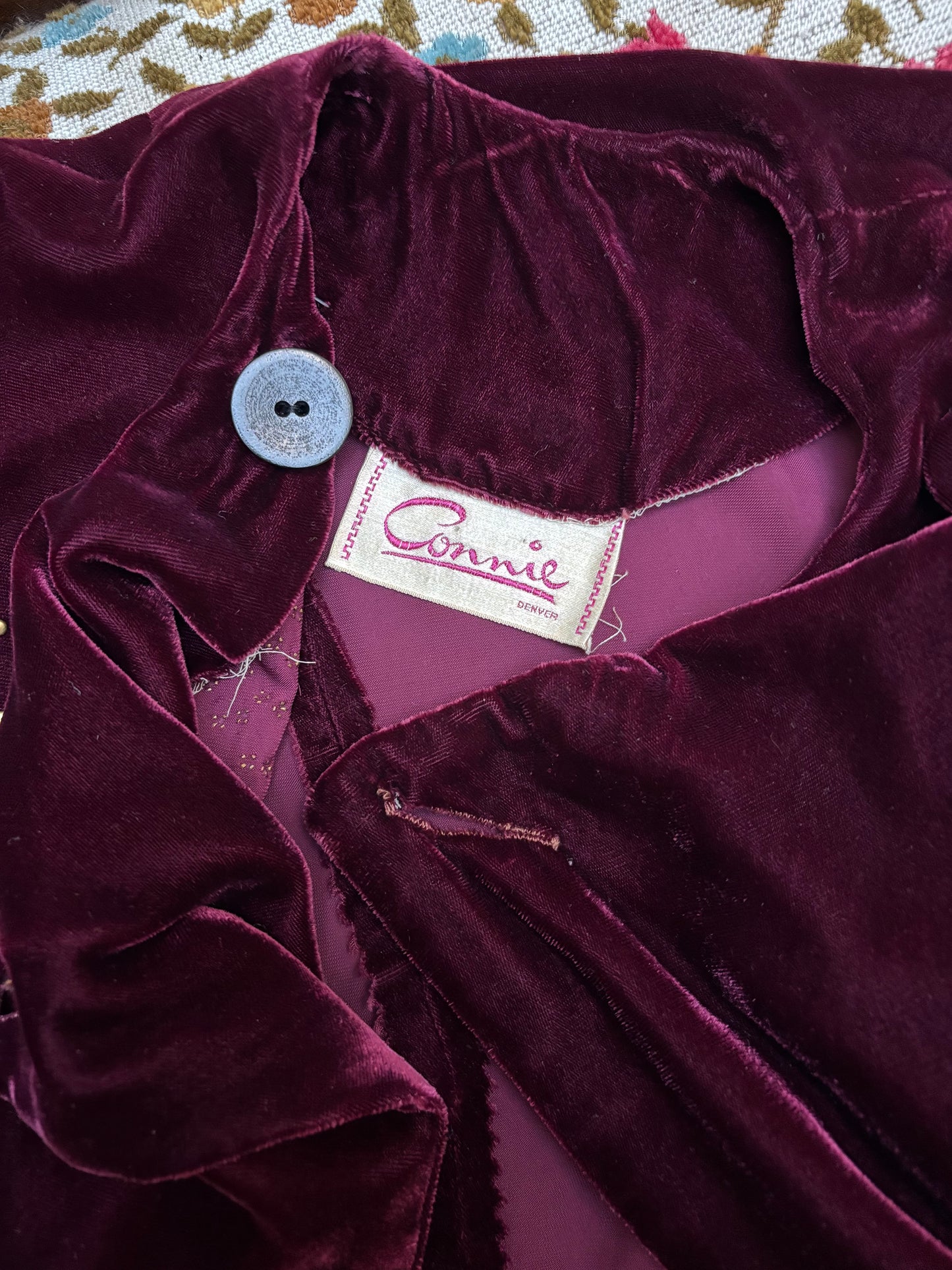 1940s Studded Merlot Velveteen Strong Shoulder Wrap Gown