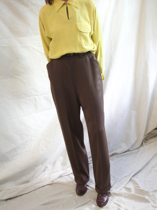 1950s Smooth Chocolate Brown Gabardine Western Side Zip Pants