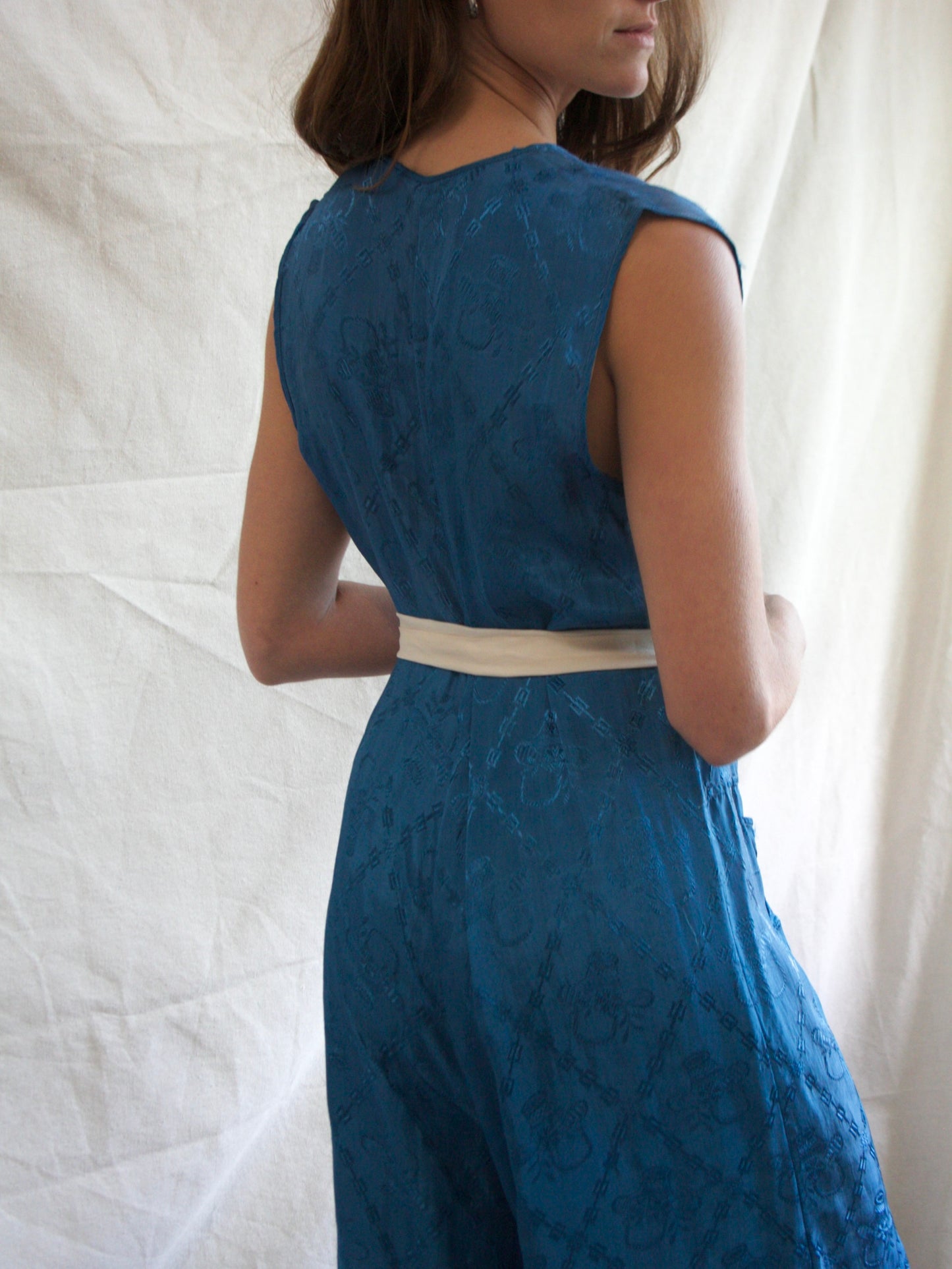 1930s 2 PC Rayon Jacquard Palazzo Pant Jumpsuit with Bullion Couching/ Stumpwork