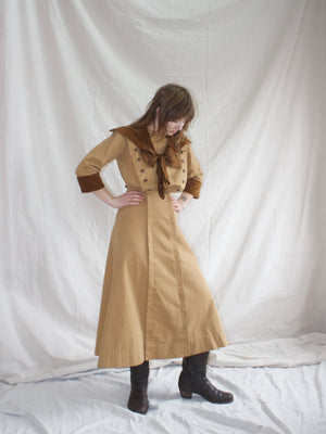 1910s Edwardian Khaki & Corduroy Riding Habit Dress