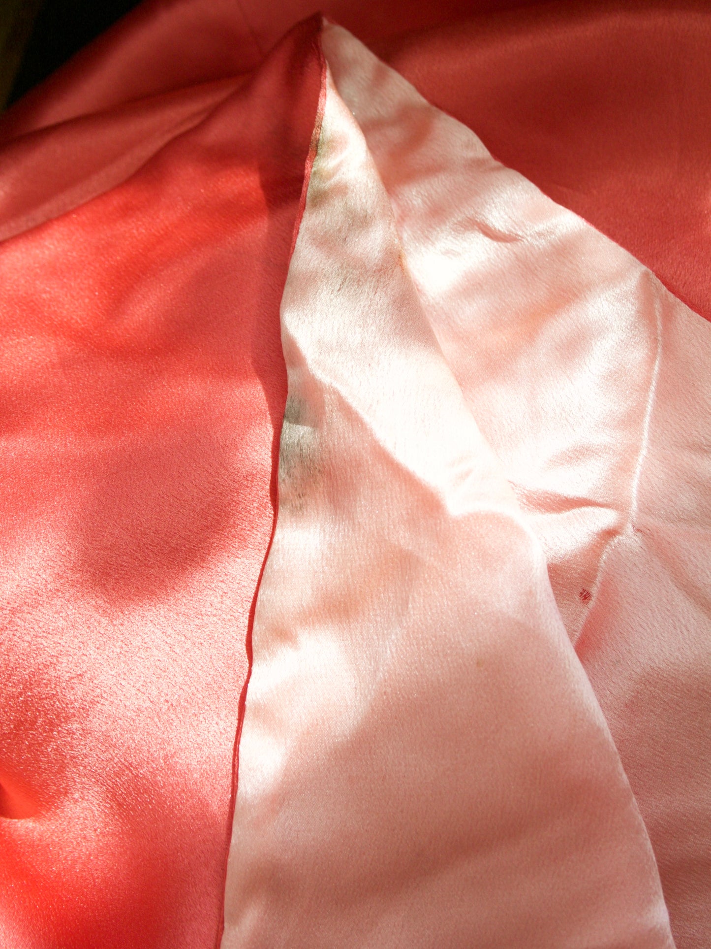 Antique 1920s Day-Glo Neon Coral Kimono Sleeve Silk Frog Closure Robe