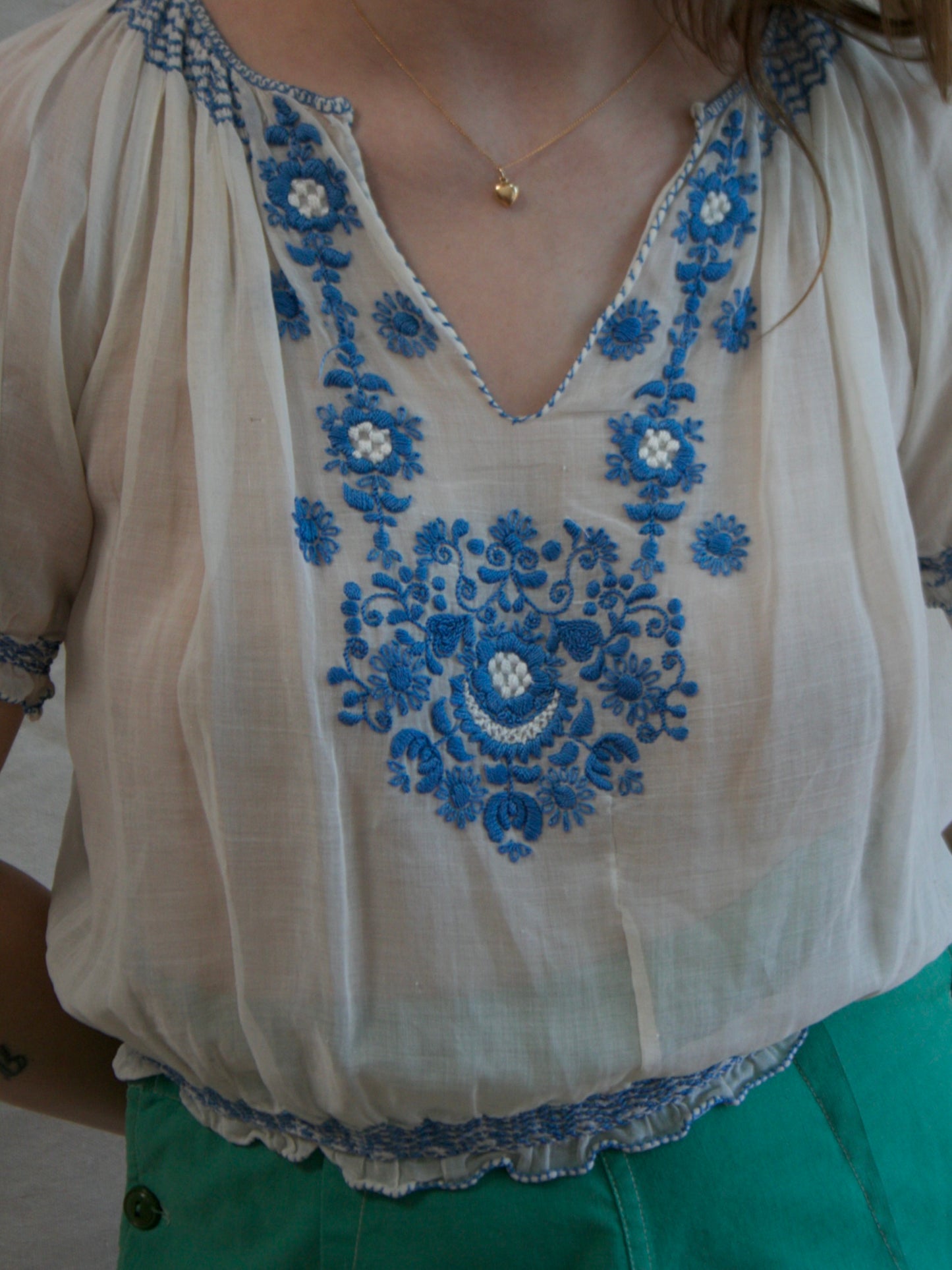 1930s Hungarian Embroidered Folk Cotton Blouse