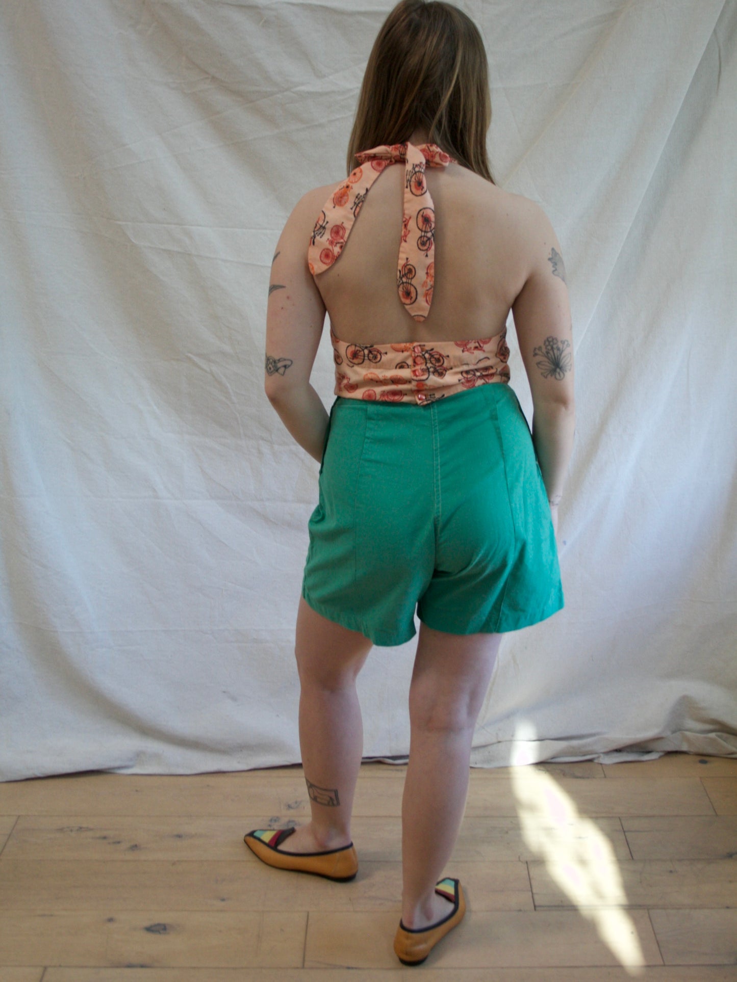 1940s Kelly Green Fall Front Side Button Shorts