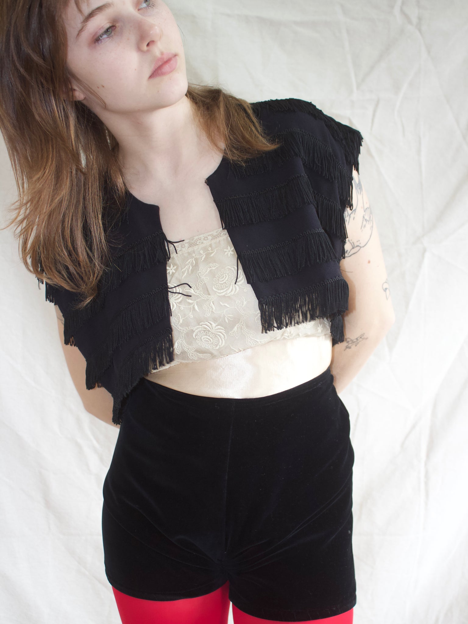 1930s / 1940s Rayon Crepe Fringe Cropped Bolero