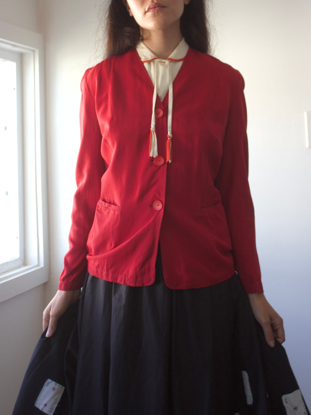 1940s 'Graff Hollywood Sportswear' Cherry Red Crepe Blend Jacket