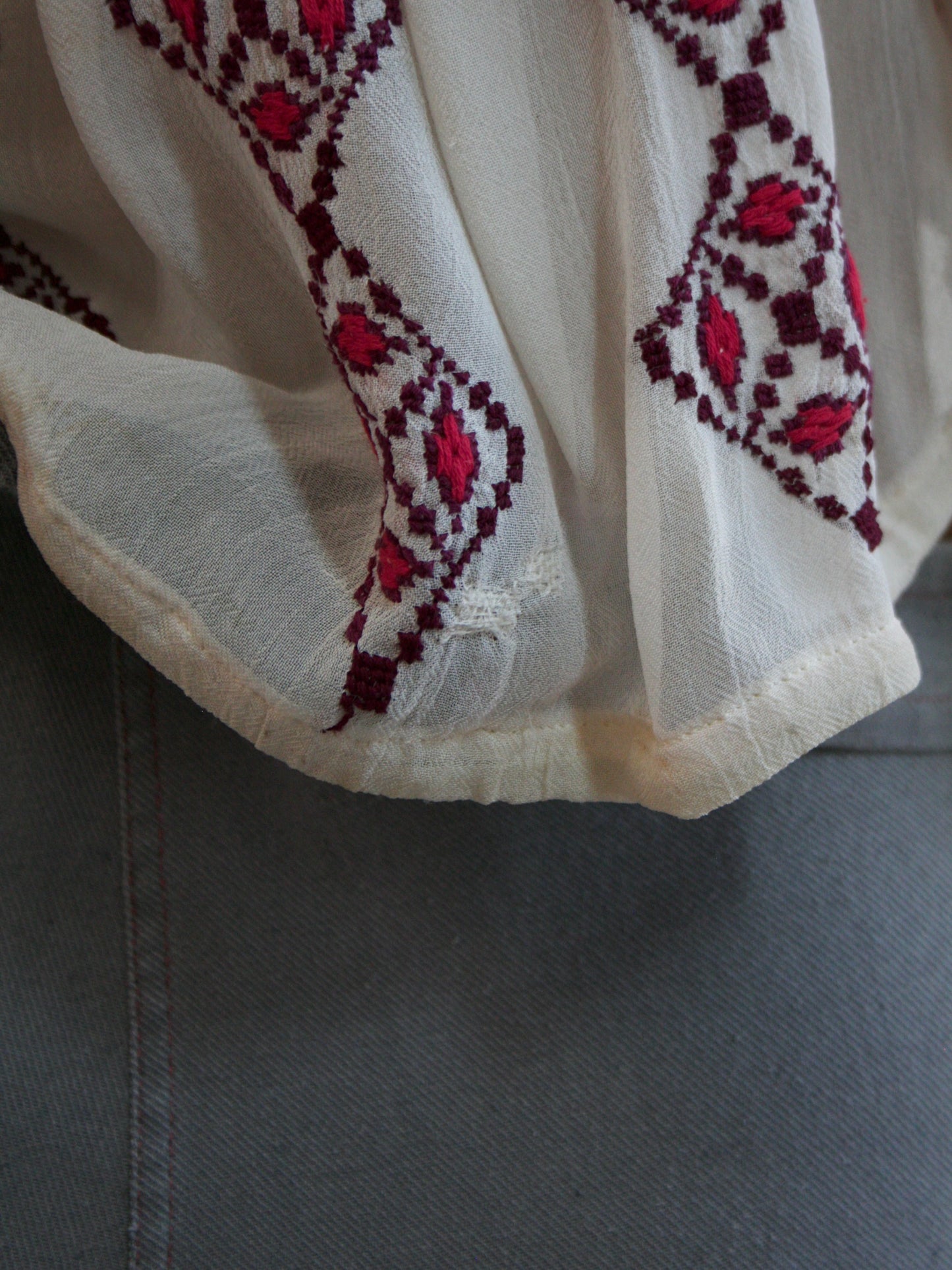 Antique Fine Poet Sleeve Romanian Embroidered Cropped Blouse
